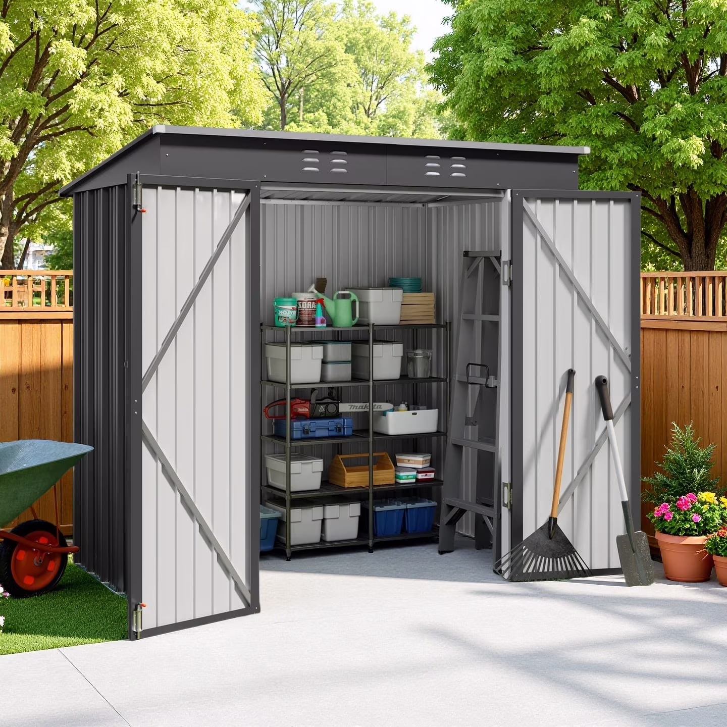 5'x3' Outdoor Storage Shed, Lofka Metal Storage Tool Shed with Single Lockable Door, for Bike| Garden Tools| Patio, Grey - Image 9