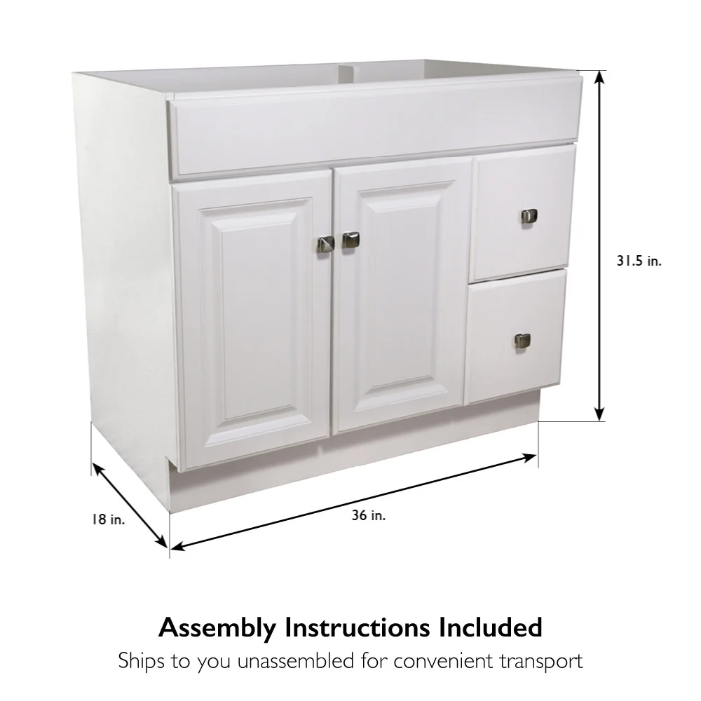 Design House Wyndham 36" Solid Wood Ready to Assemble 2-Door and 2-Drawer Bathroom Vanity Cabinet, White - Image 9