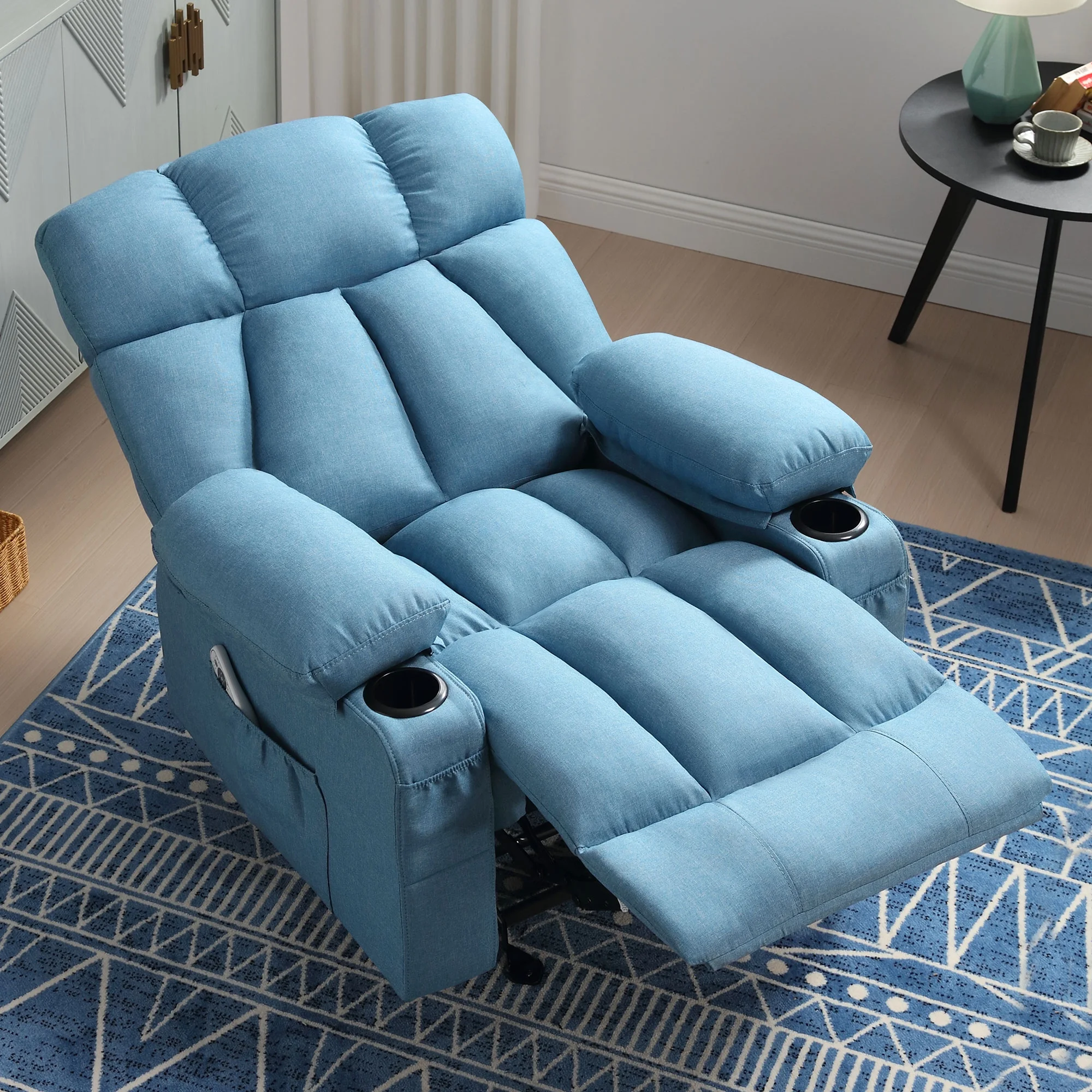 JONPONY Manual Recliner Chair with Heat Therapy and Massage Function, Heavy Duty Reclining Mechanism Massage Chair, Elderly Single Rocker Sofa with Cup Holders for Bedroom Home Theater,Grey - Image 59