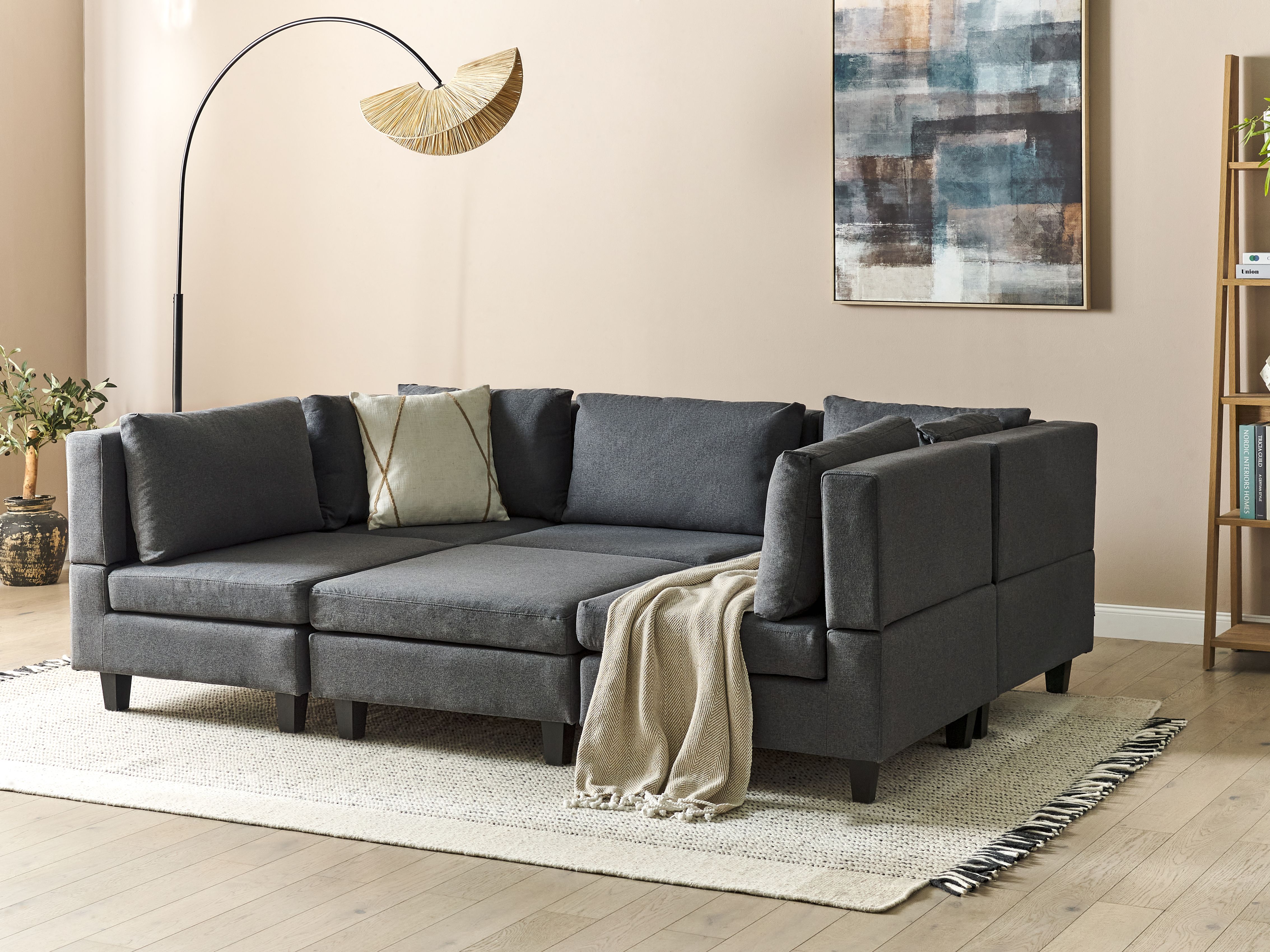 Modular U-Shape Sofa 5 Seater UNSTAD Fabric Dark Grey with Ottoman