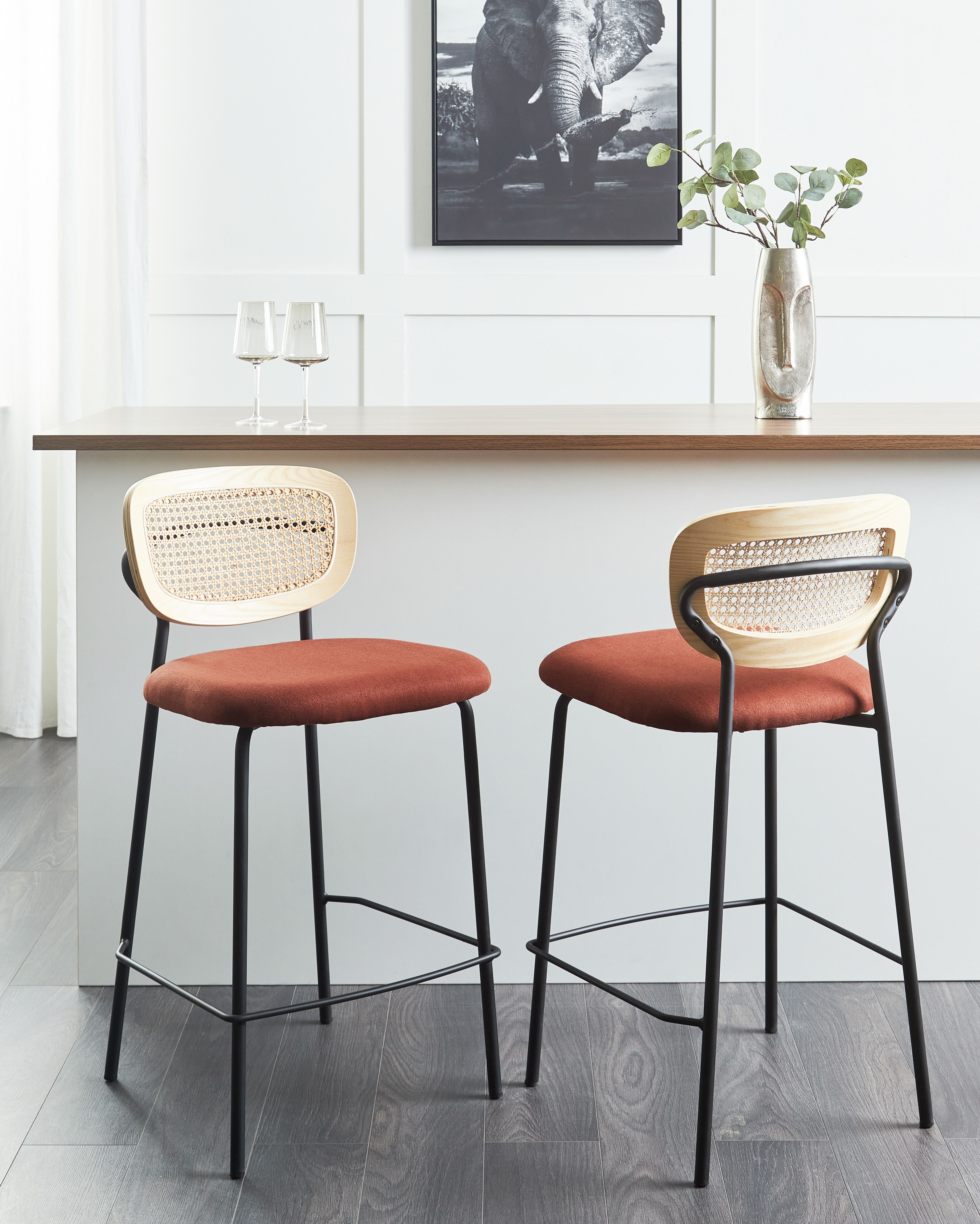 Set of 2 Bar Chairs MAYETTA Rattan Orange