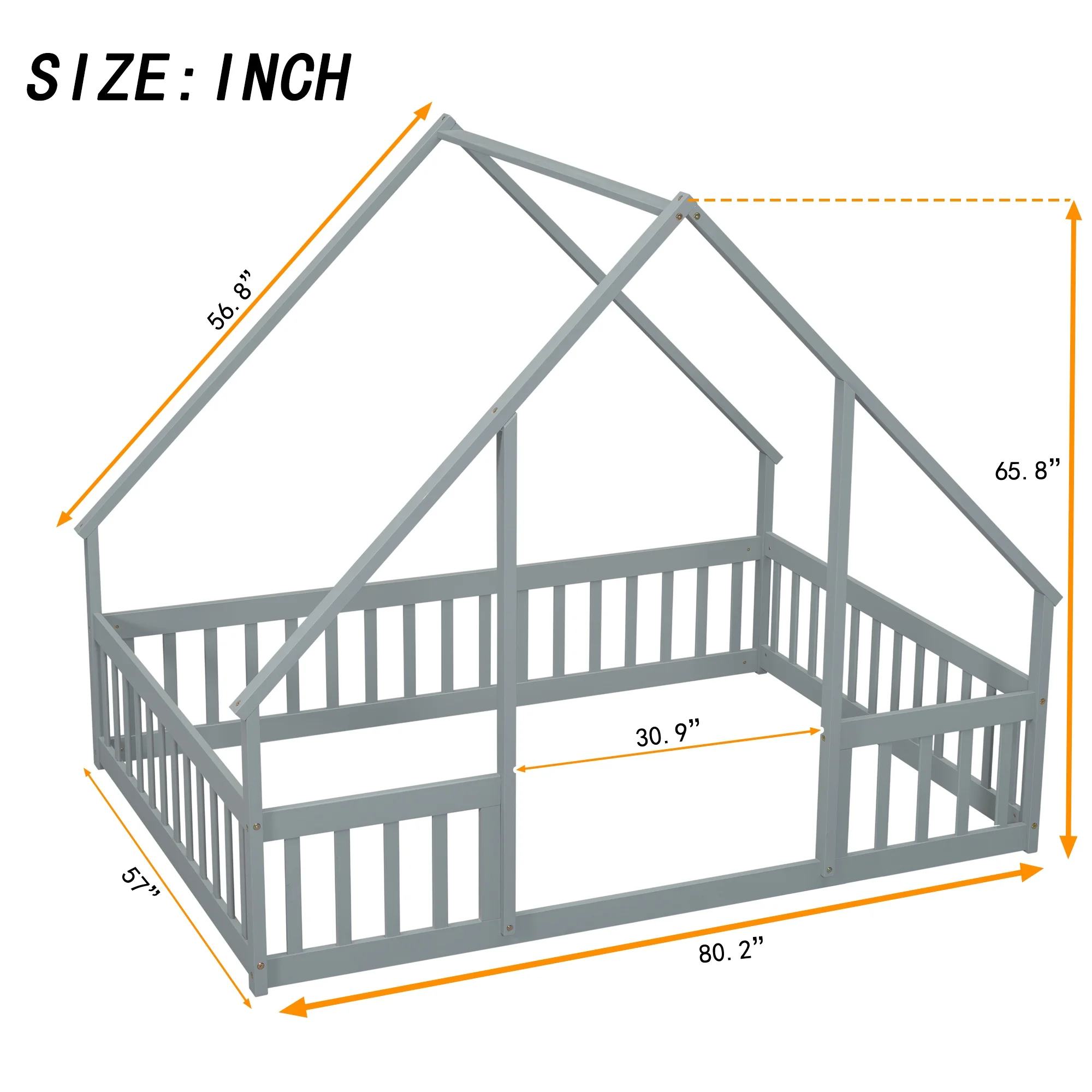 Bellemave Twin Size Floor Bed Frame, Wooden House Bed Twin Size with Fence, Montessori Bed with Guardrails for Bedroom (White) - Image 26
