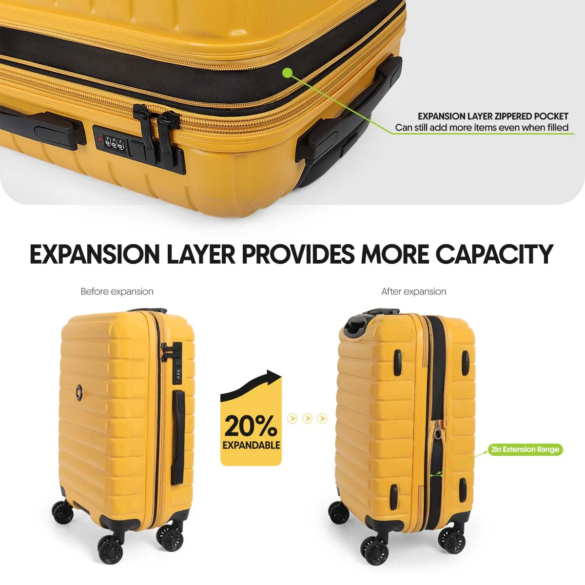 3 Piece Hardshell Luggage Set Expandable Hardside Suitcase with Spinner Wheels and TSA Lock, Lightweight Carry on and Checked Luggage 20