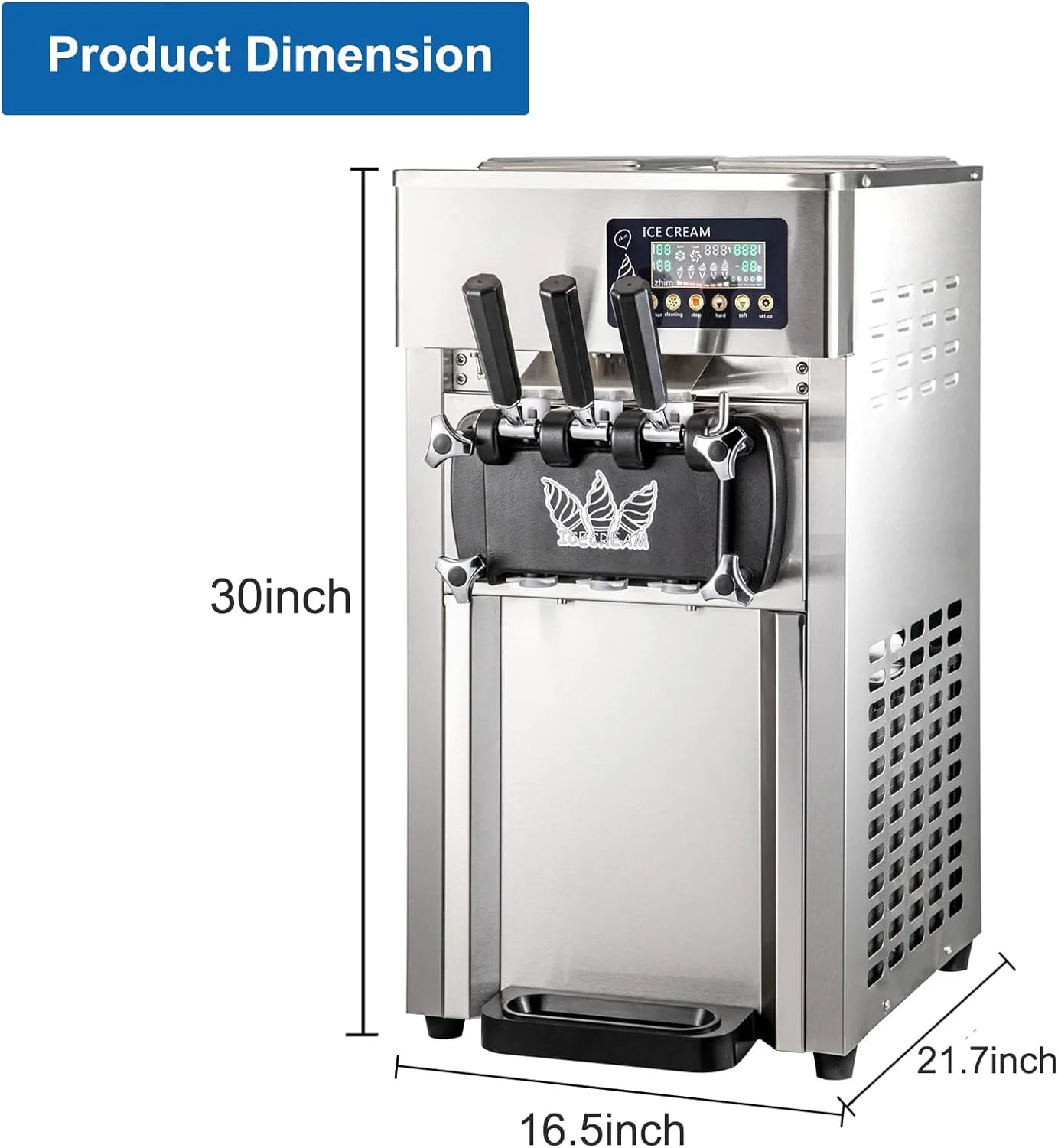 SIHAO 1200W Commercial Ice Cream Machine Countertop 18L/H Soft Serve Ice Cream Maker with LED Display - Image 13