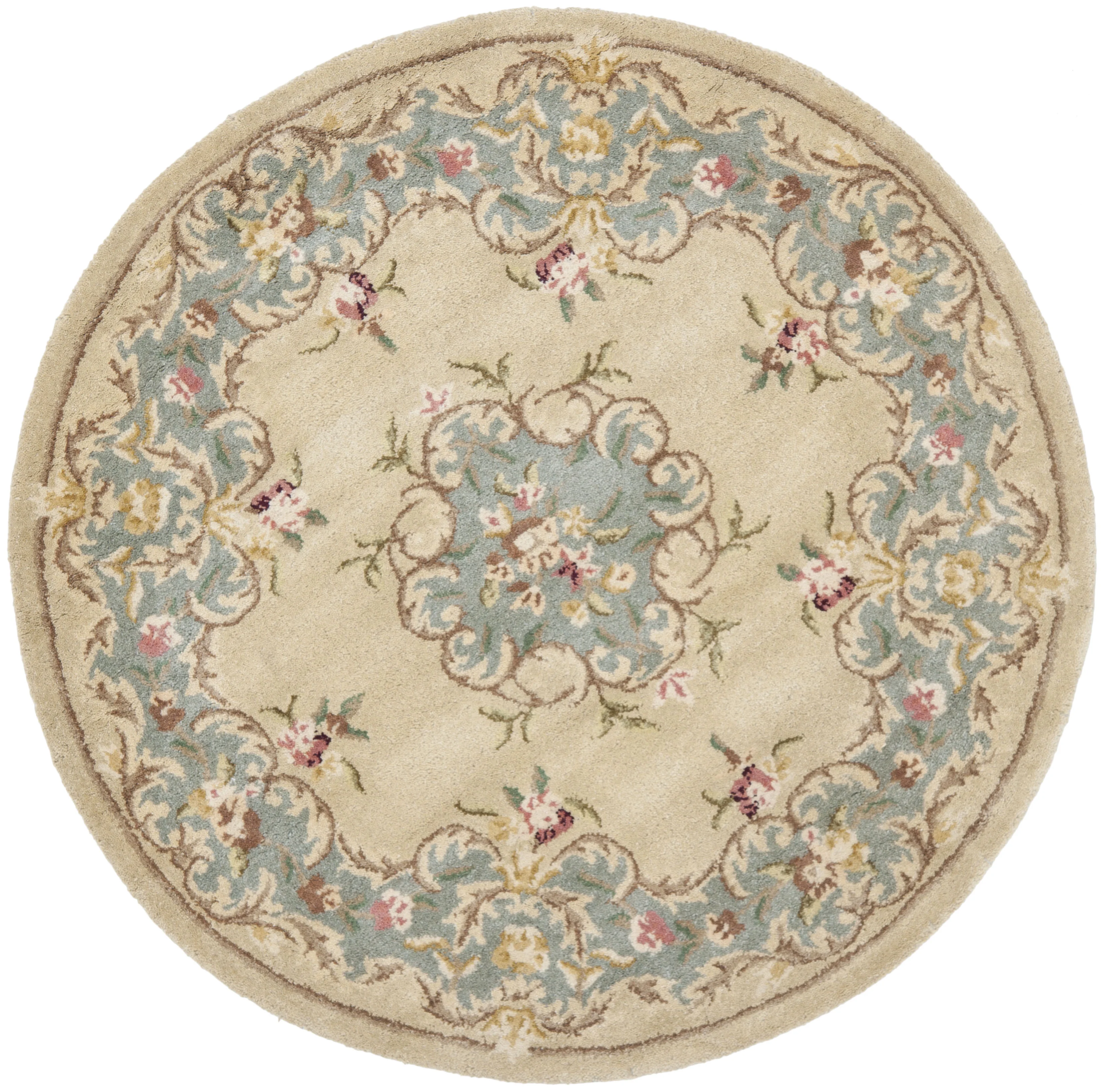 SAFAVIEH Bergama Drummond Oriental Wool Area Rug, Ivory/Light Blue, 6' x 6' Round