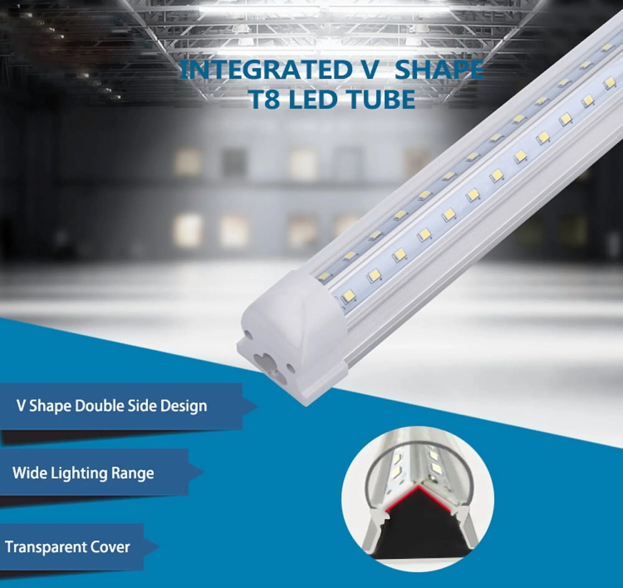4Pack 8FT 72W LED Tube Light T8 Integrated Linkable LED Shop Light Fixture 6000K