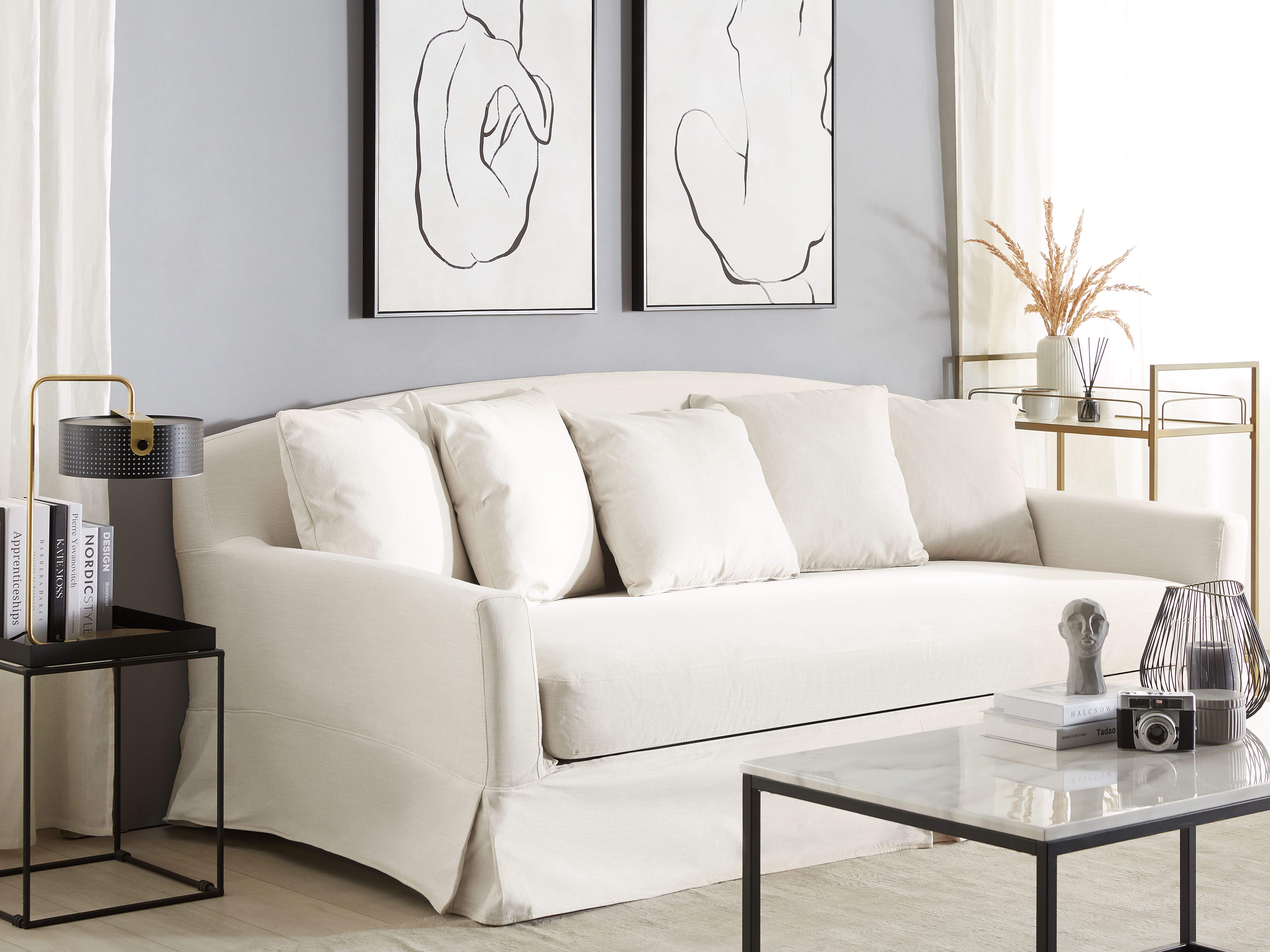 Sofa 3 Seater GILJA Fabric Light Grey