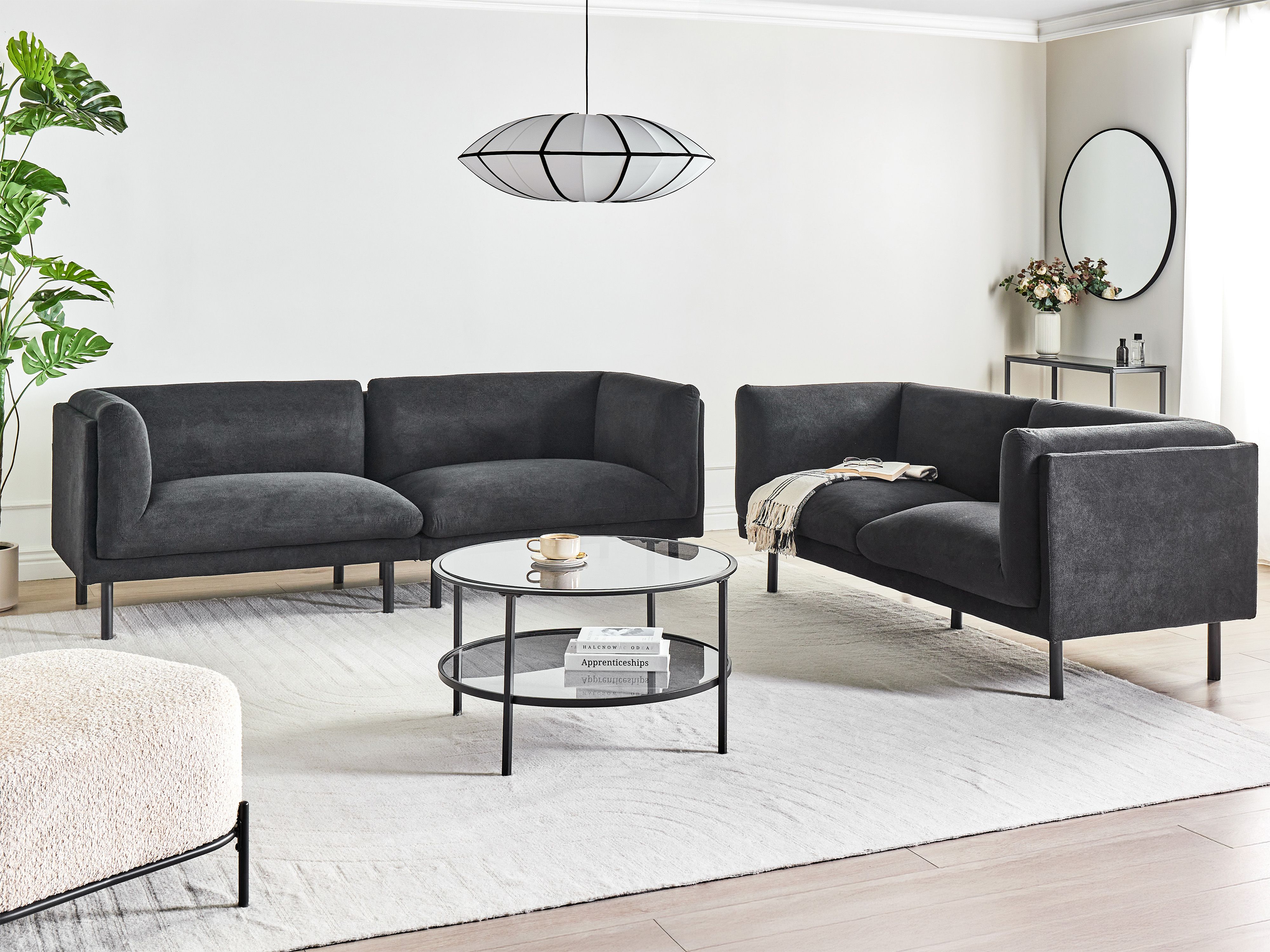 Living Room Set 5 Seater VORGOD Fabric Black