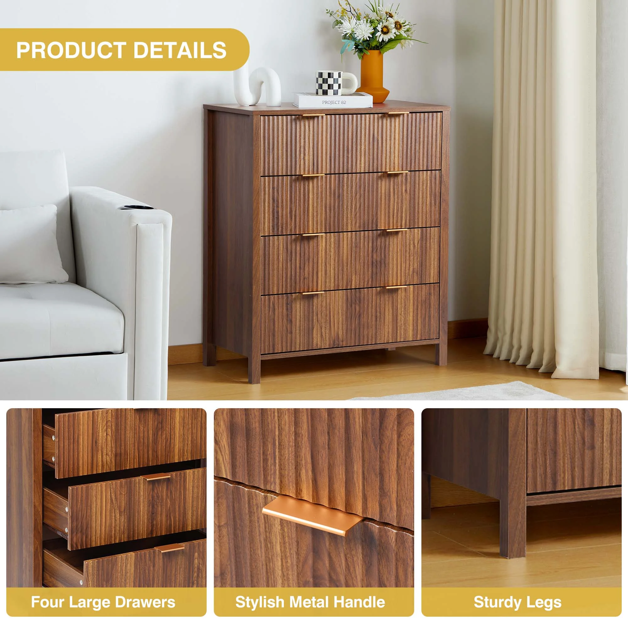 YOCWO Fluted Nightstand for Bedroom Set of 2 , Wood Bedside Table Set of 2 with Drawers, Black - Image 91