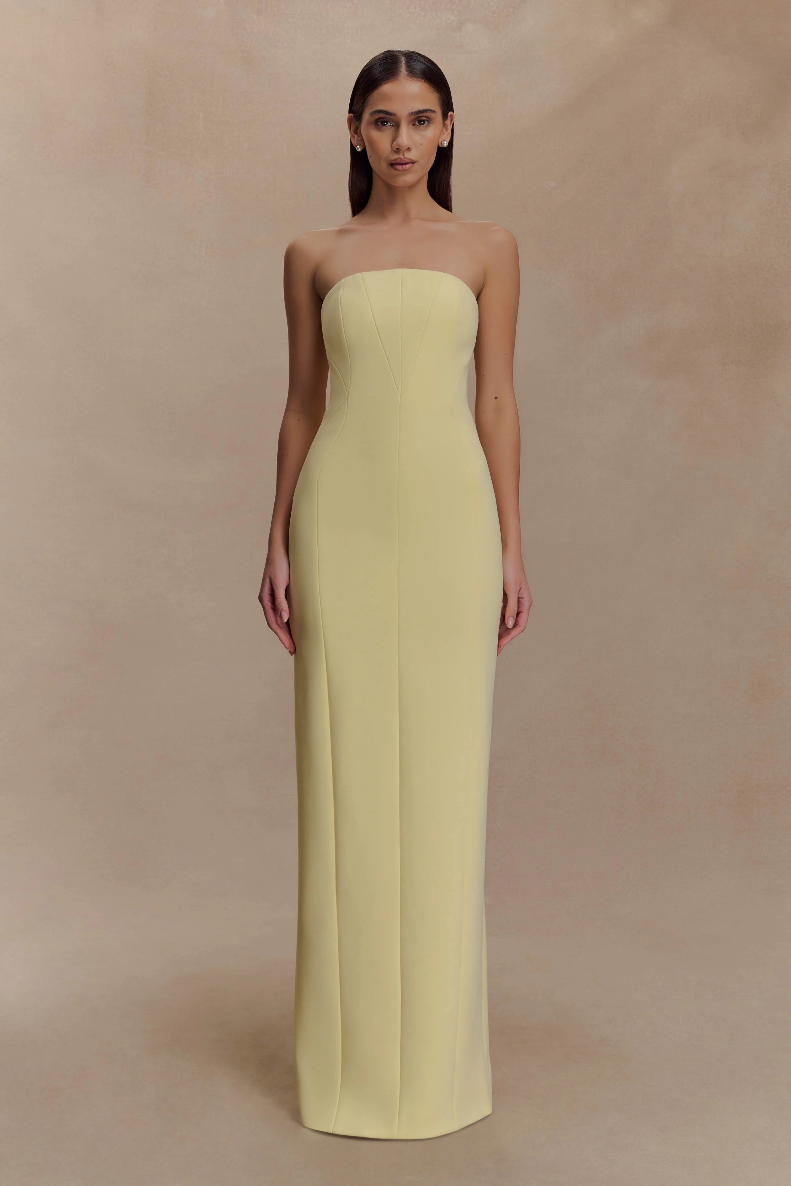 Kalila Strapless Crepe Maxi Dress - Lemon