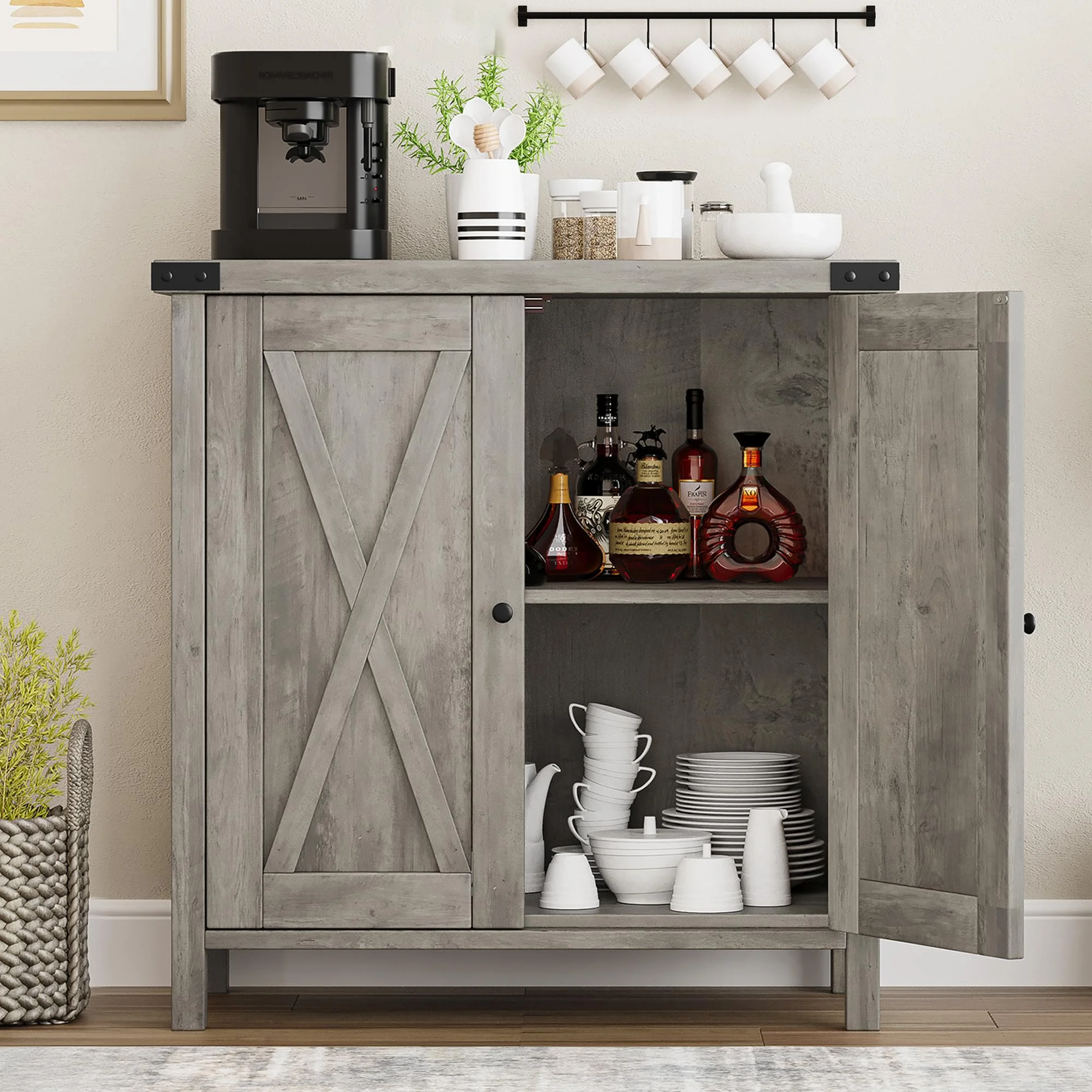 Coffee Bar Cabinet with Storage/Adjustable Shelf 30" Small Kitchen Bar Table Corner Bar Cabinet for Tea Buffet Sideboard Cabinet for Dining Room, Farmhouse Coffee Station for Wine - Image 7