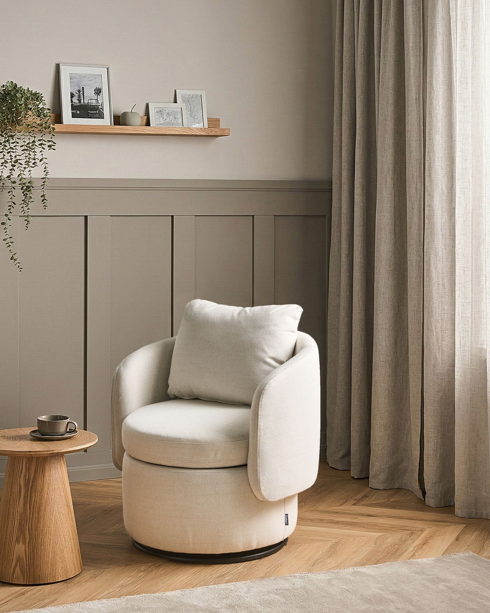 Swivel Armchair HORSENS with Storage Fabric Off-White