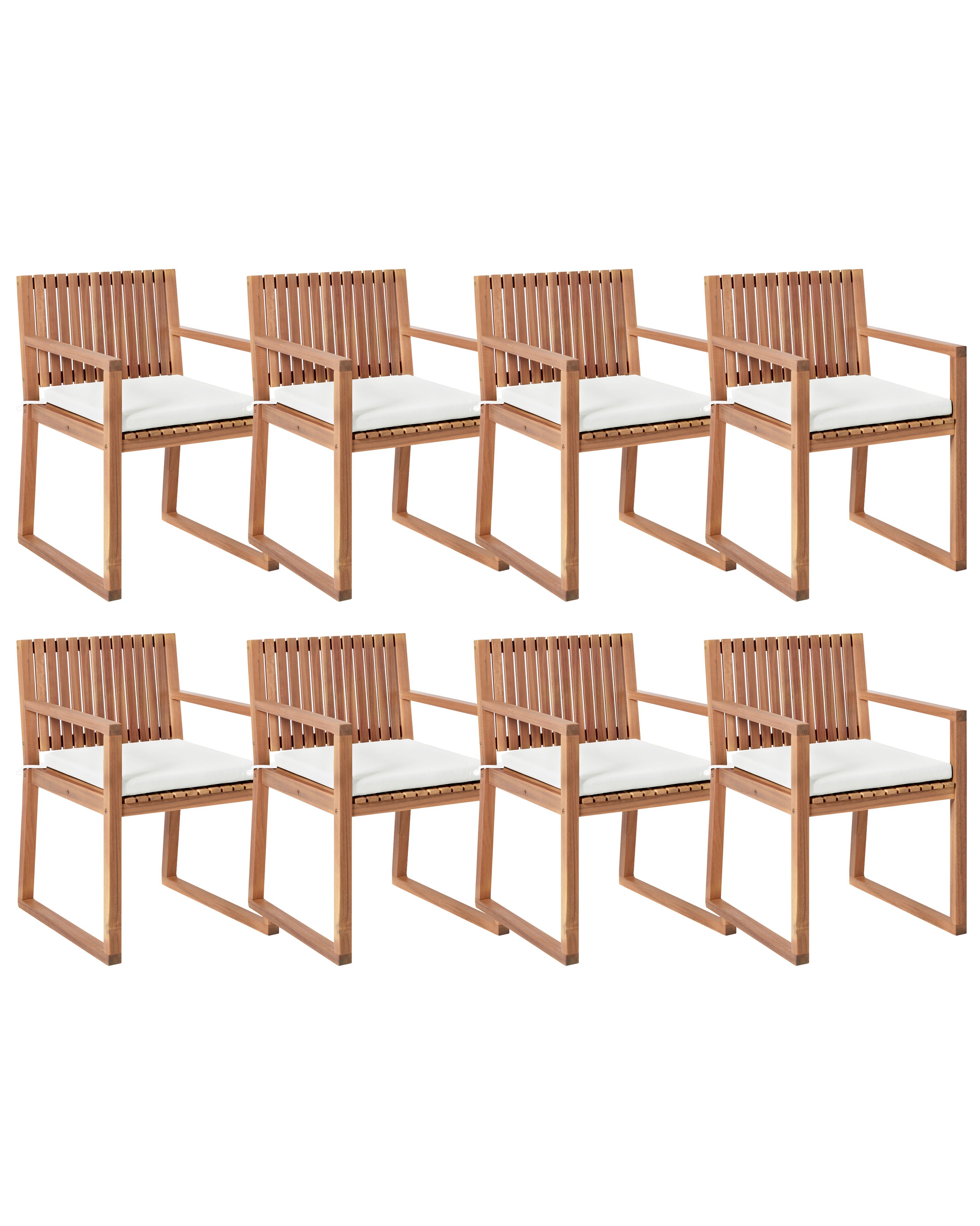Set of 8 Garden Chairs with Cushions SASSARI II PREMIUM Certified Acacia Wood Off-White