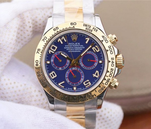 Replica Rolex Daytona 116523 Thick YG Wrapped Blue Dial Numerals Markers SS/YG Bracelet A7750 - Elite Watch Atelier