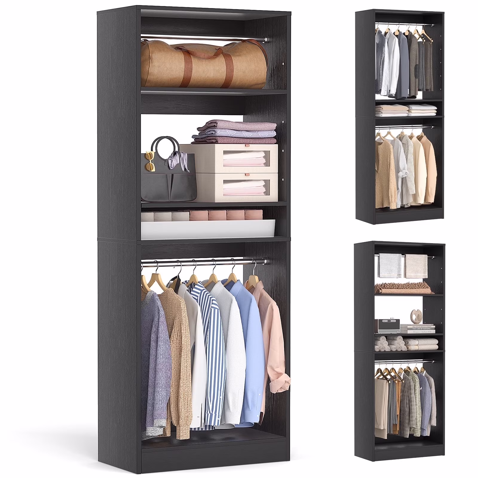 Homieasy 25�?Closet System, Freestanding Closet Organizer Wardrobe with Hanging Rods and Shelves, Adjustable Clothes Garment Rack, Sturdy Walk in Closet Tower, White - Image 5