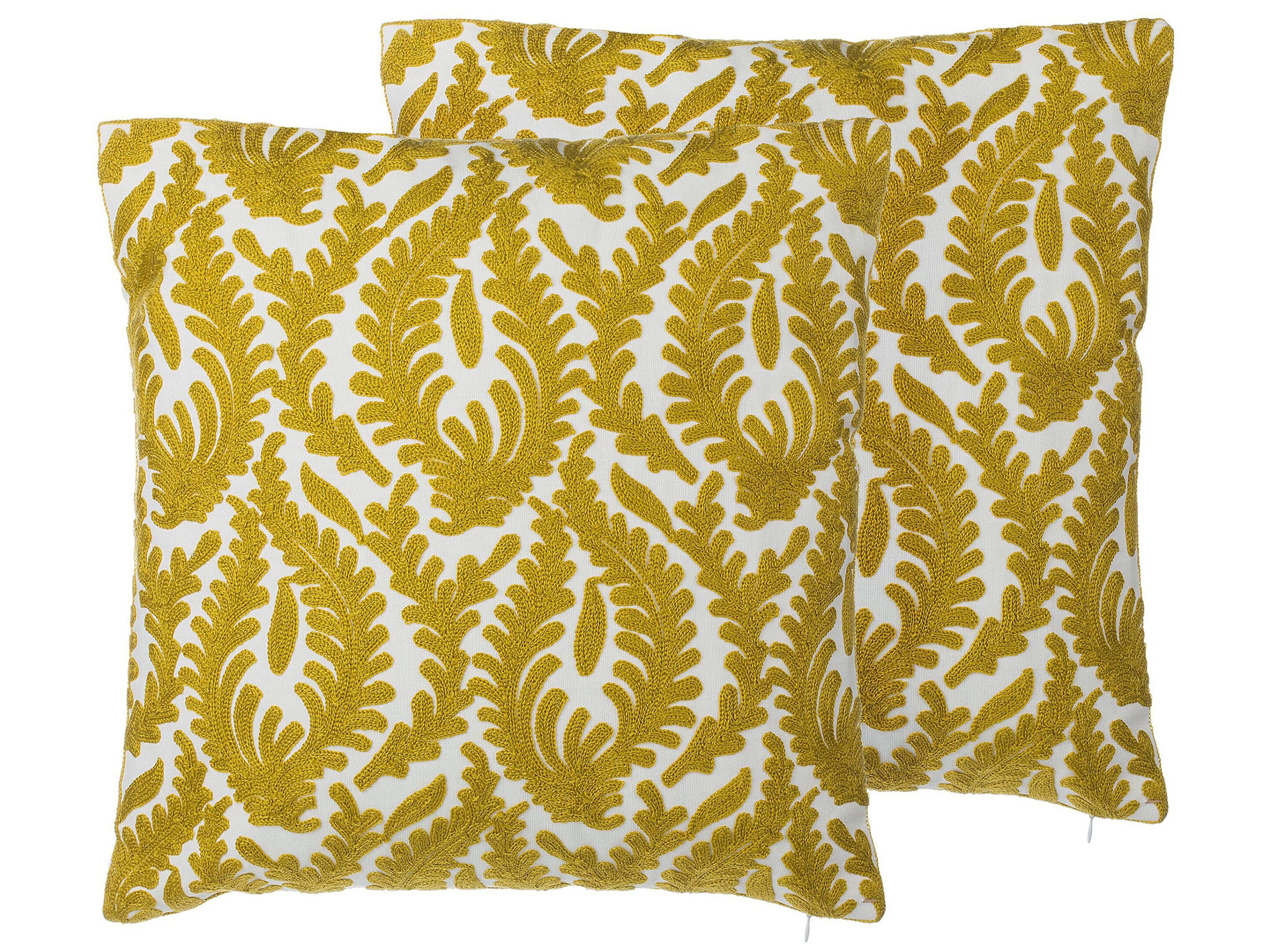 Set of 2 Decorative Cushions PRIMULA Cotton 45 x 45 cm Mustard Ikat