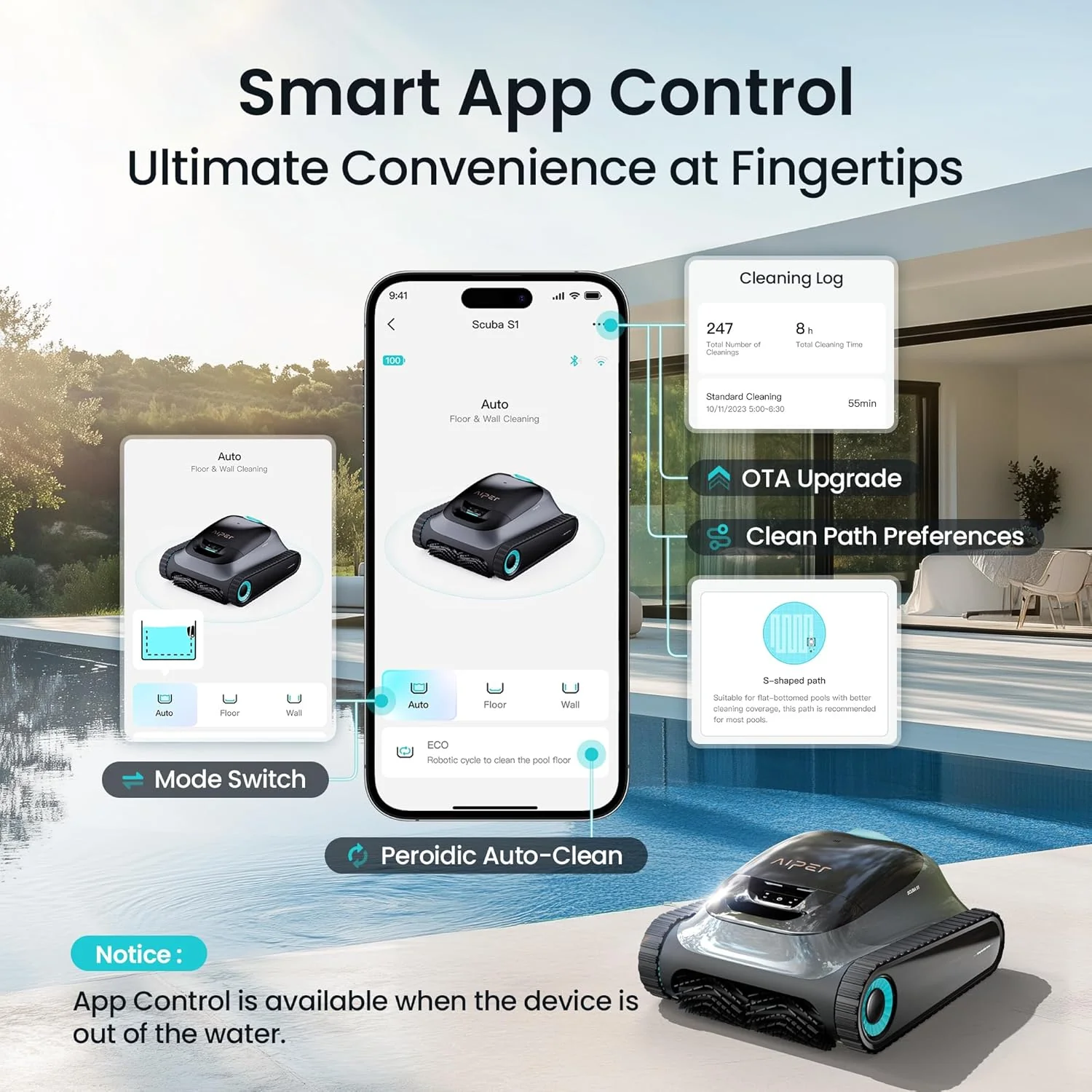 Aiper Scuba S1 Robotic Pool Cleaner With Wall And Waterline Cleaning - S1 - Image 6 Aiper Scuba S1 Robotic Pool Cleaner With Wall And Waterline Cleaning - S1 - Image 6