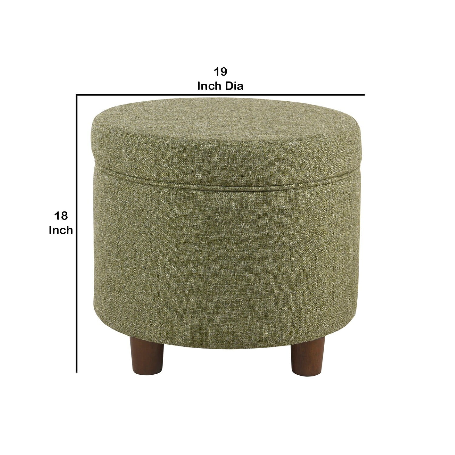 Benzara Fabric Upholstered Round Wooden Ottoman with Lift Off Lid Storage, Teal Blue-Color:Green