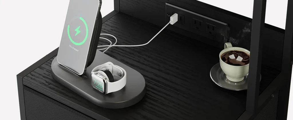 41 Inch Tall Nightstand Built-In Charging Station and Tabletop