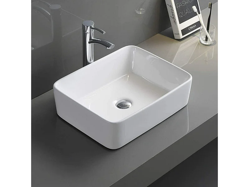 Lavabo Rectangulaire Moderne en Céramique, Évier de Salle de Bain, Bac à Laver Blanc, 400x300x135mm