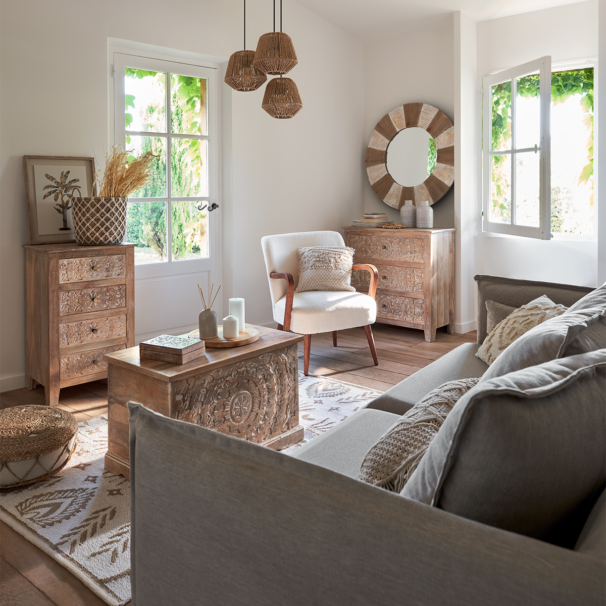 Mirror"Jade" Wood, D.90 cm