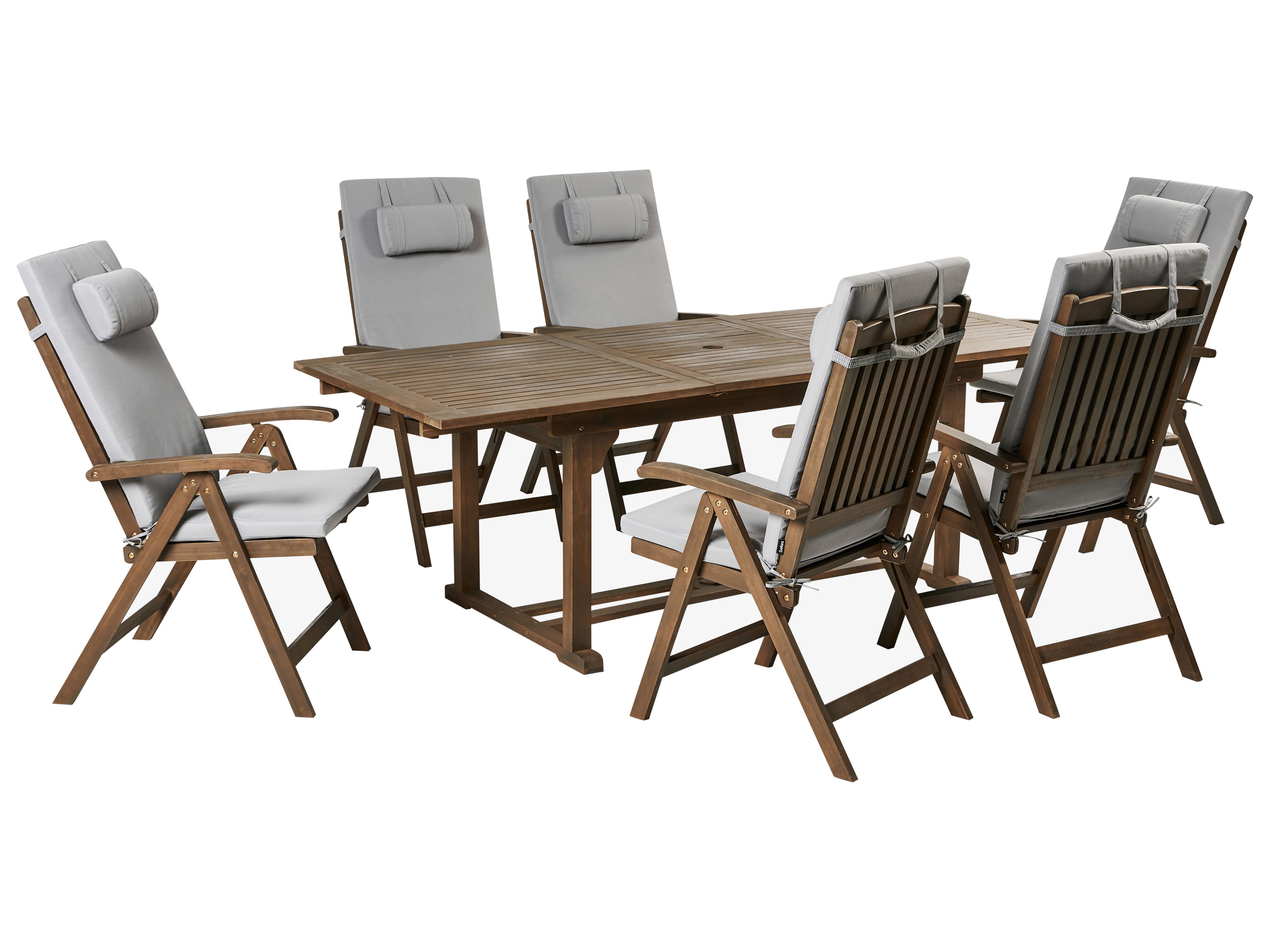 Garden Dining Set 6 Seater AMANTEA PREMIUM Acacia Wood Light Grey