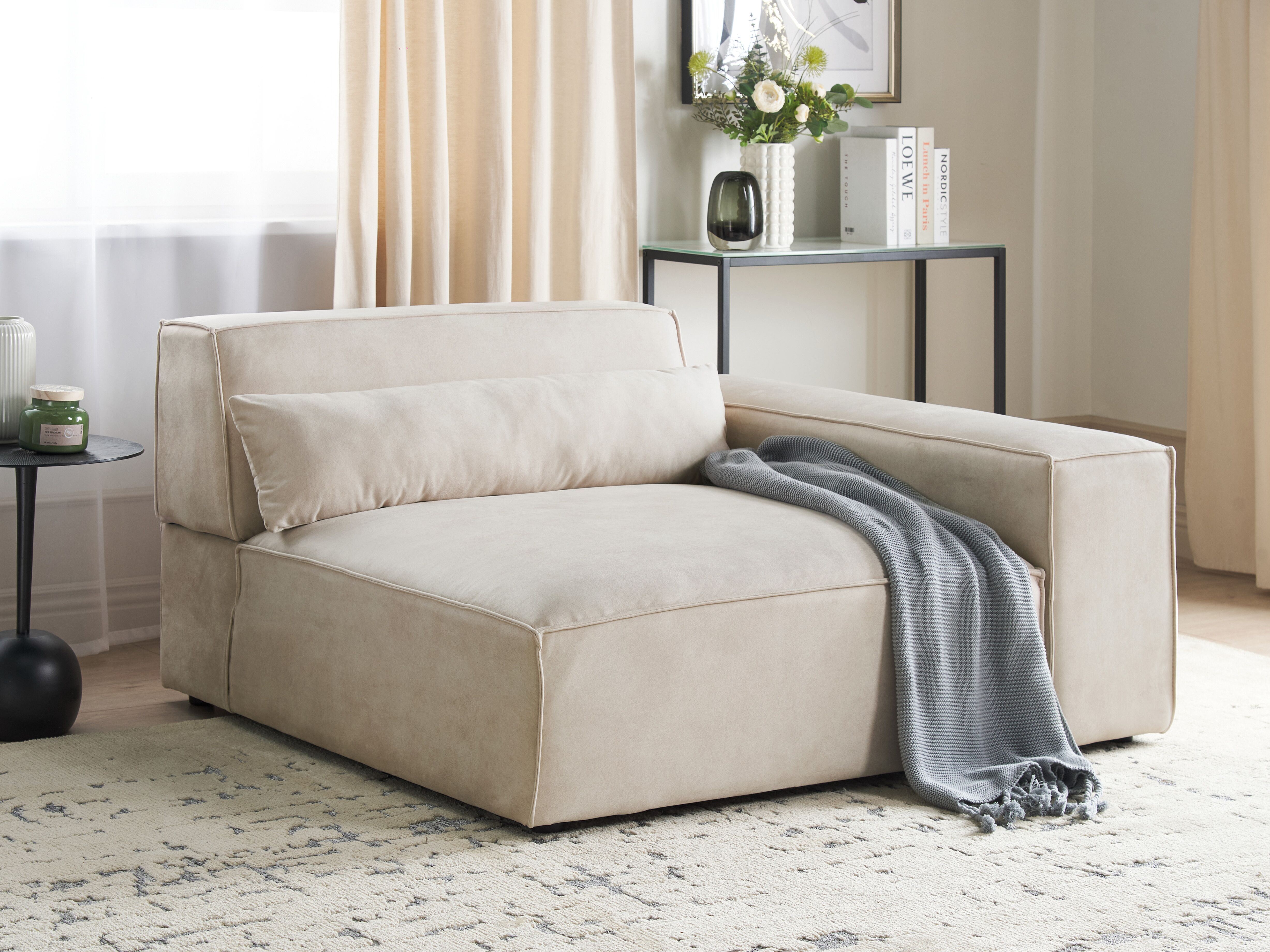 Corner Seat HELLNAR Velvet Light Beige Left Hand