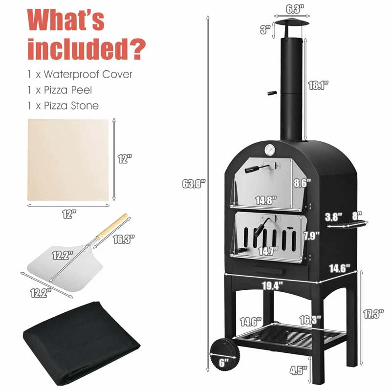 Eletriclife Outdoor Pizza Oven Wood Fire Pizza Maker Grill with Waterproof Cover