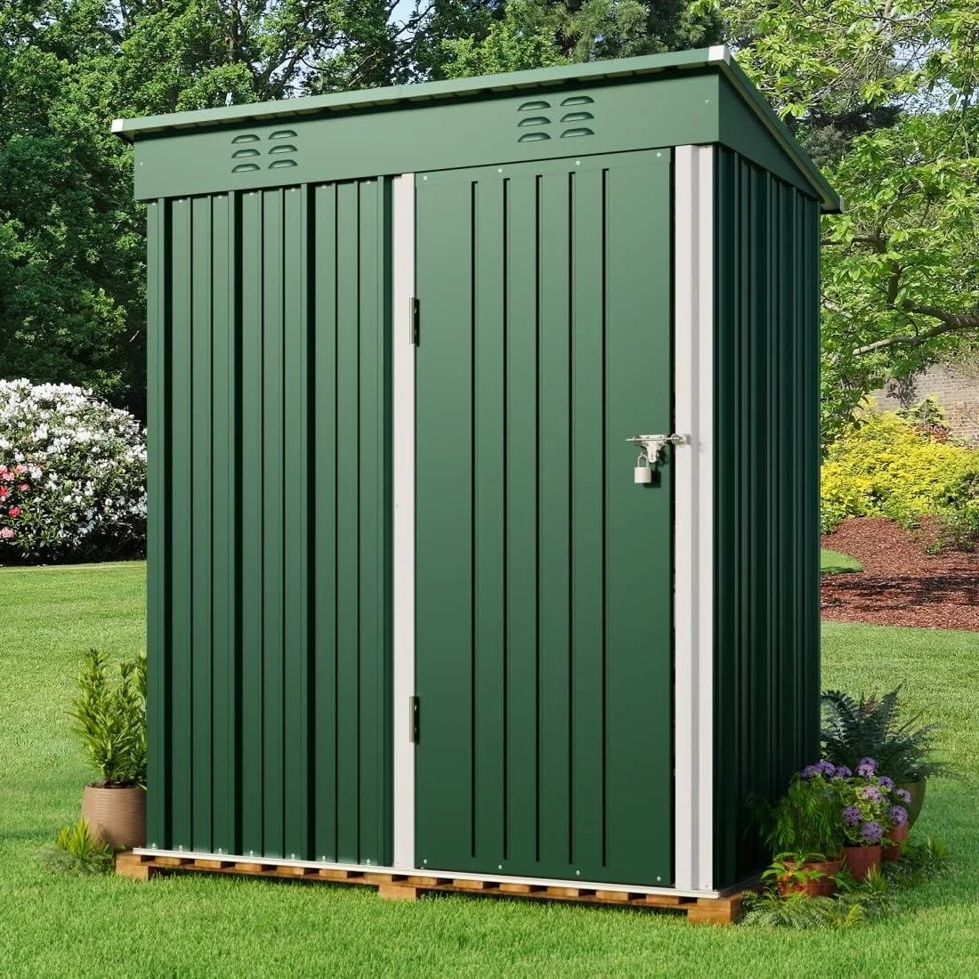 5'x3' Outdoor Storage Shed, Lofka Metal Storage Tool Shed with Single Lockable Door, for Bike| Garden Tools| Patio, Grey - Image 24