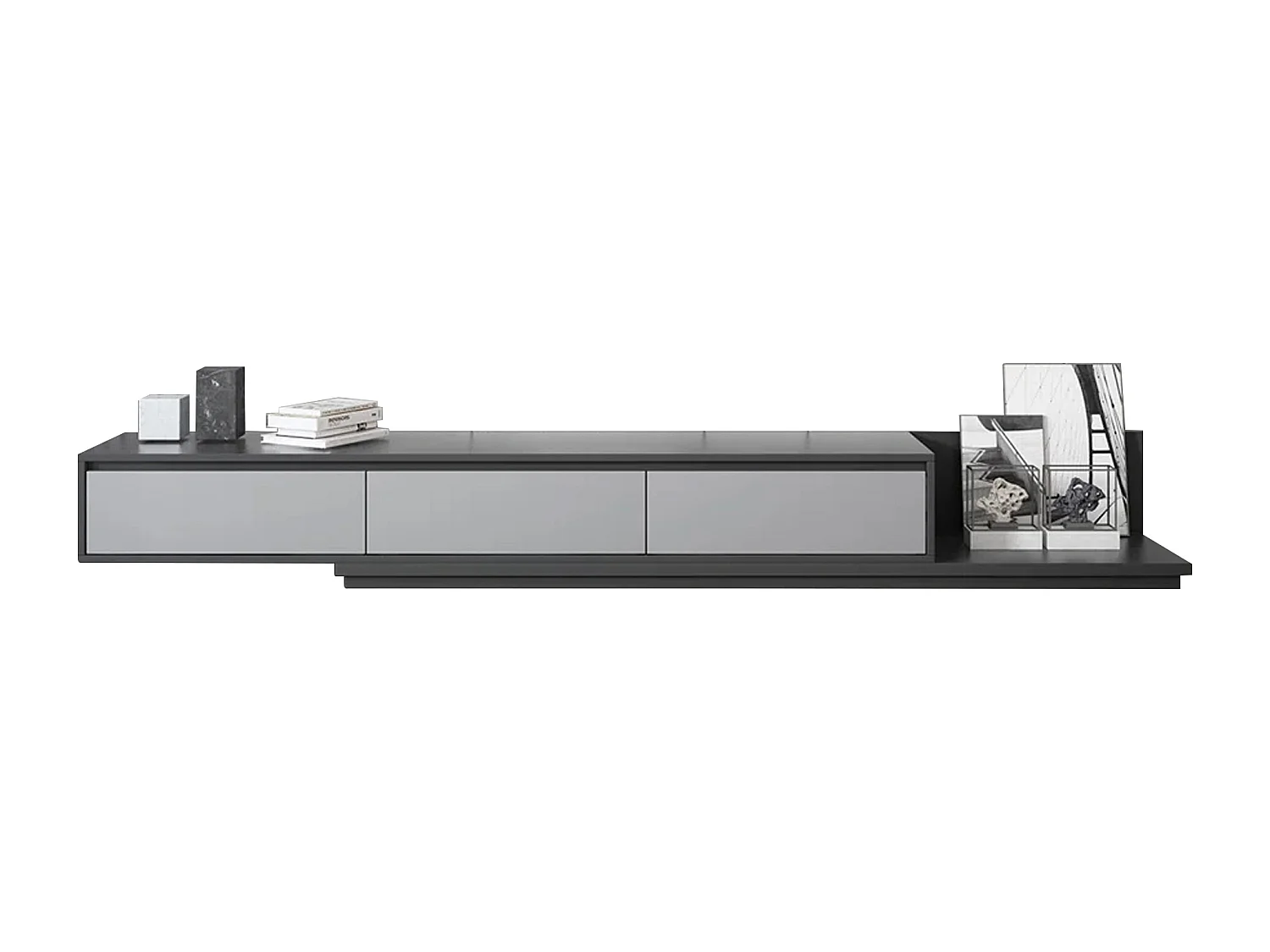 Meuble TV avec 3 tiroirs, Meuble TV Extensible, Meuble TV Ajustable de 200 cm à 330 cm, Meuble télé pour Salon ,Gris
