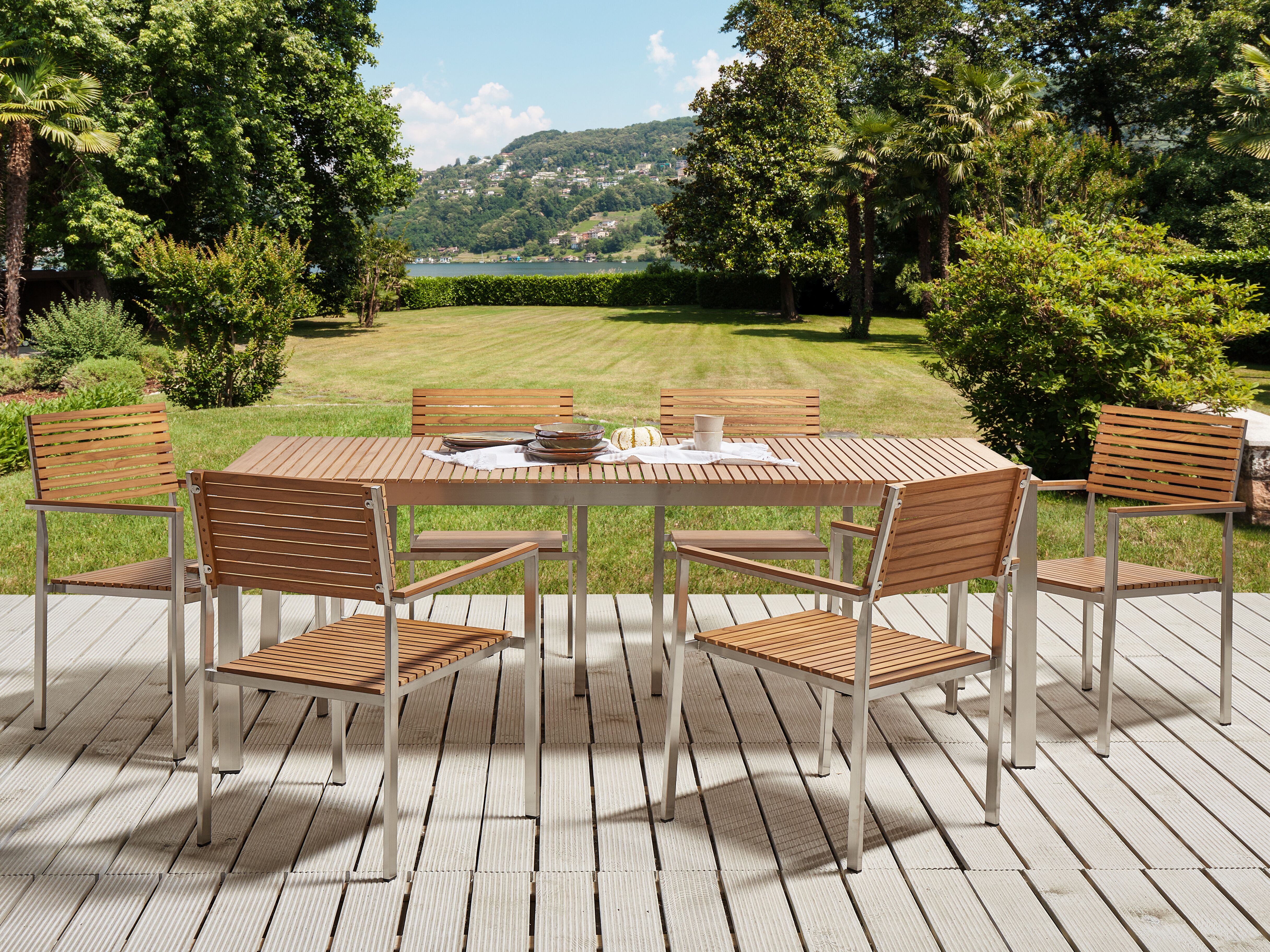 Garden Dining Set 6 Seater VIAREGGIO Certified Teak Wood Brown
