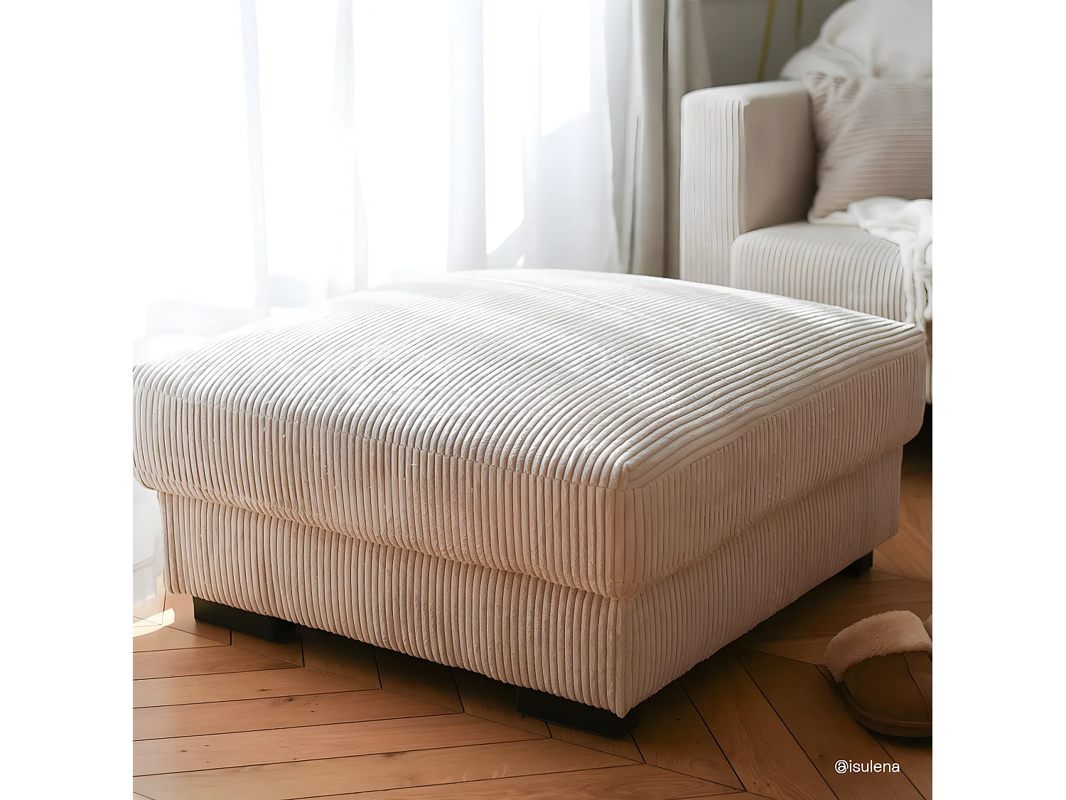 Pouf en velours côtelé beige - Robin