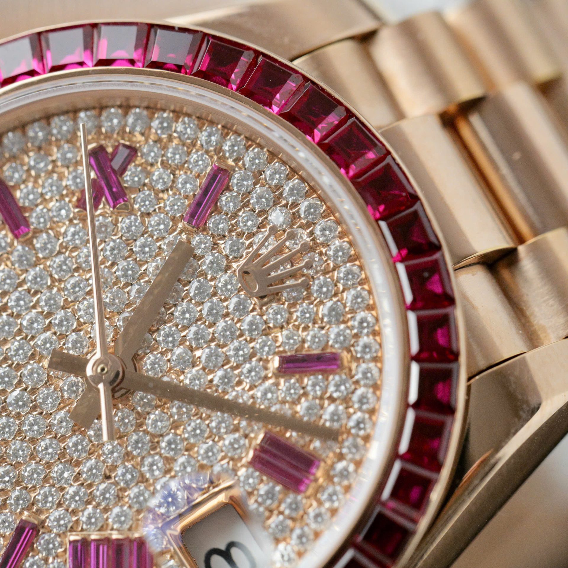Rolex DateJust Women Custom Gold Wrapped + Ruby Baguette + Diamonds Moissanite 31mm - Top club