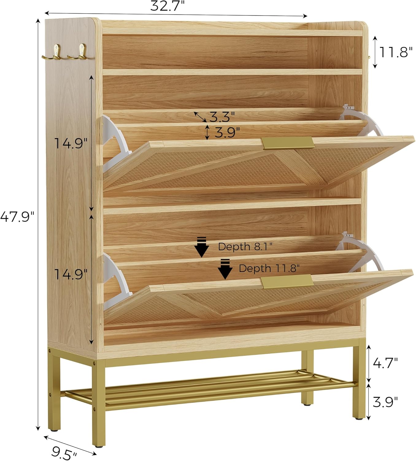 IRONCK Shoe Cabinet with 2 Flip Drawers, 48.3