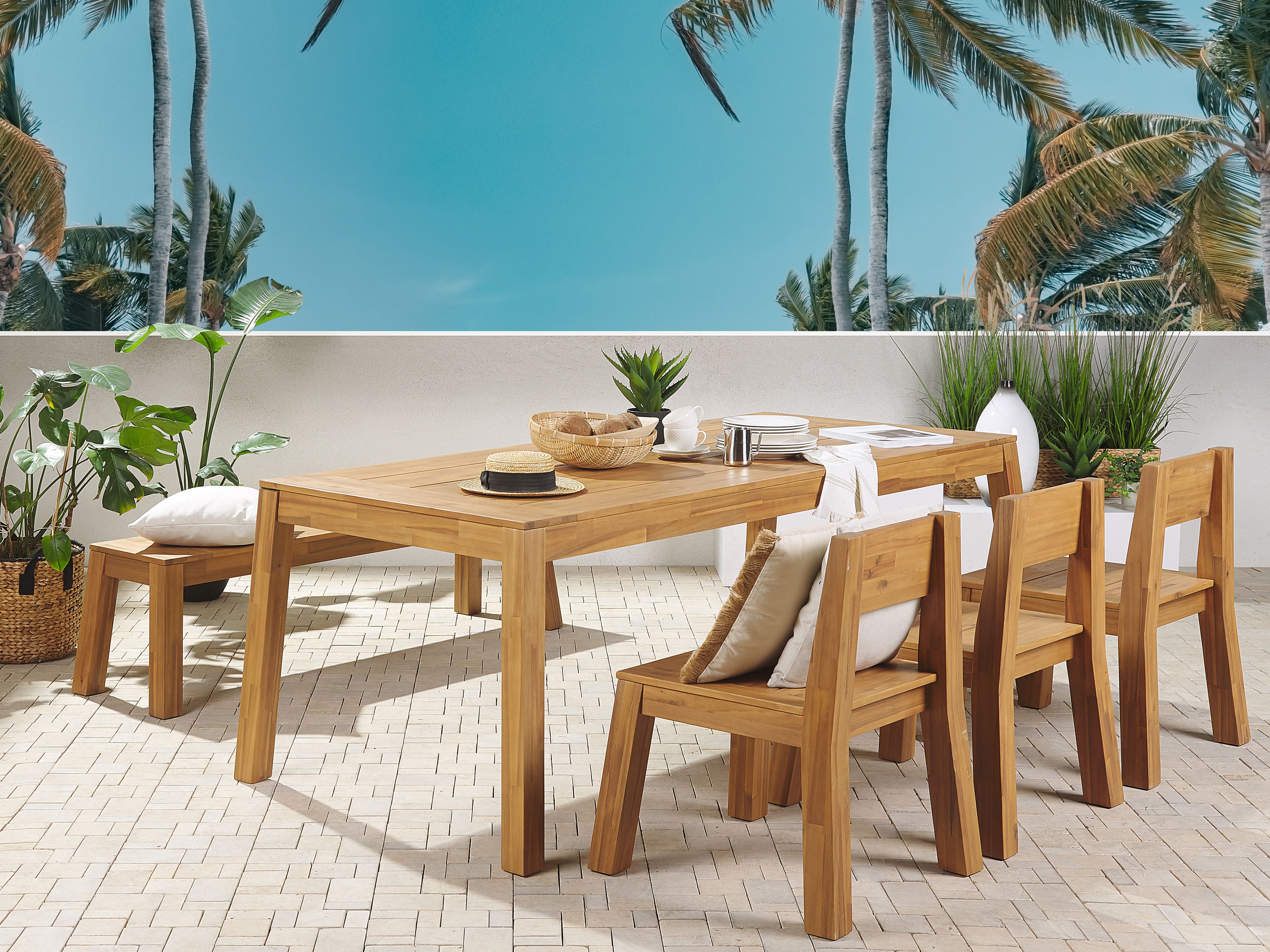 Garden Dining Set 6 Seater LIVORNO Acacia Wood Brown