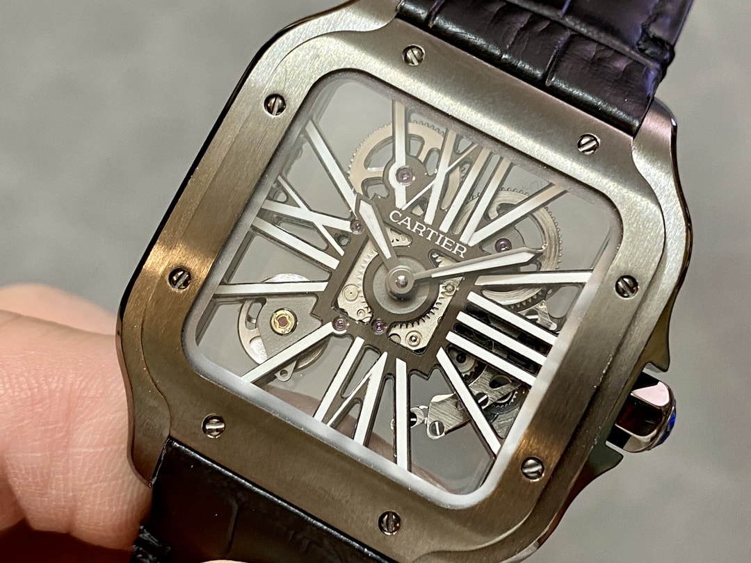 Fake Cartier watch Santos large model mechanical movement Black ADLC Steel Skeleton Dial WHSA0009 TWF(1:1 replica) - Top club