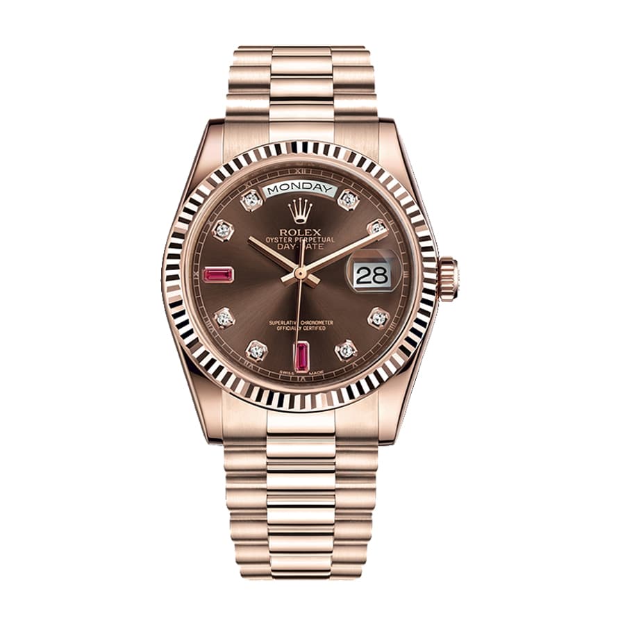 Rolex Day-Date 128235 AR Rose Gold Wrapped Chocolate Dial Replica - Elite Watch Atelier