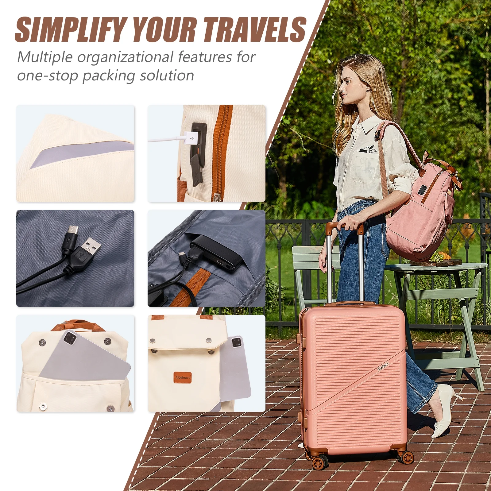 Cosbarn 5 Piece Luggage Sets ABS Hardshell Lightweight Suitcases Sets with TSA Lock Durable Spinner Wheels - Image 21