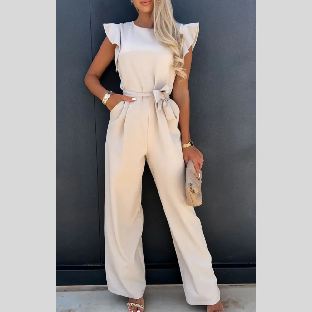 Round Neck Cap Sleeve Jumpsuit - ZKZOOK