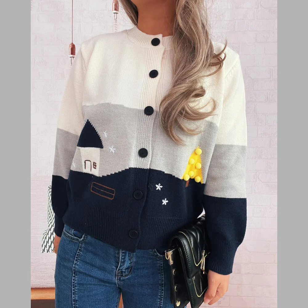 Color Block Button-Up Cardigan - ZKZOOK