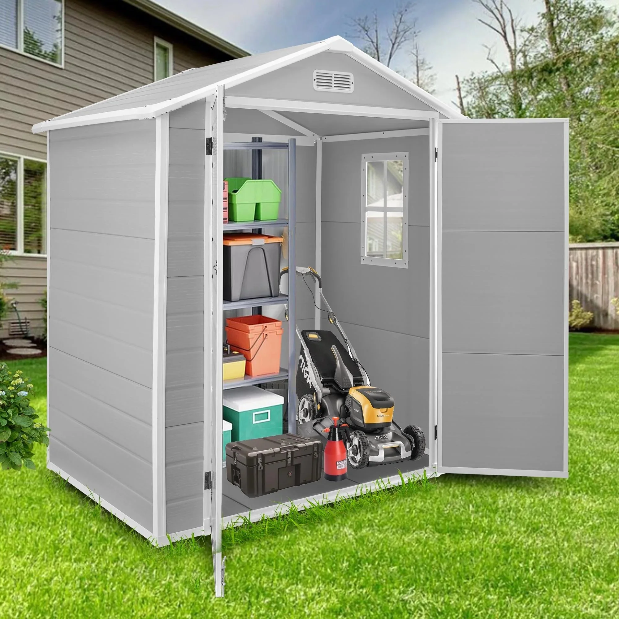 Seizeen Resin Outdoor Storage Shed With Floor, Light Gray, 82 in H - Image 13 Seizeen Resin Outdoor Storage Shed With Floor, Light Gray, 82 in H - Image 13