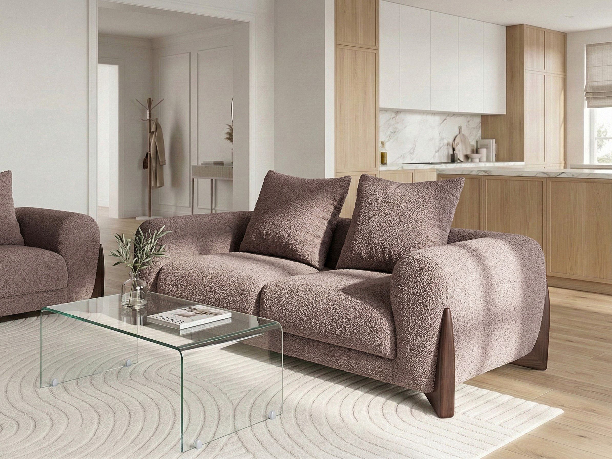 Sofa 2 Seater VINLIDEN Boucle Brown