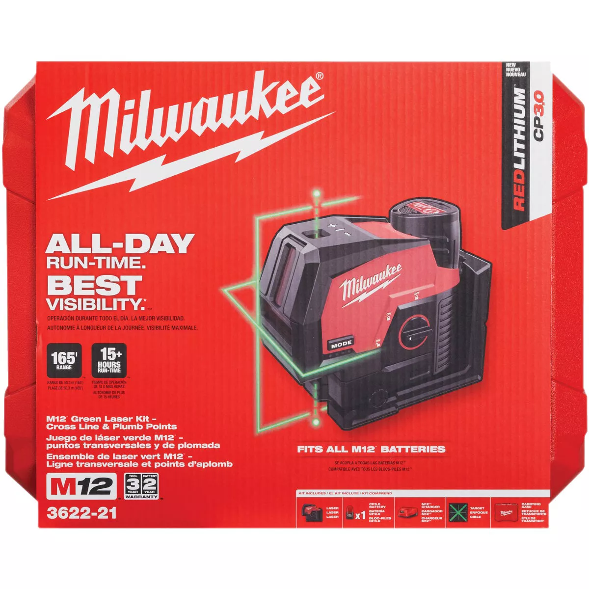 Milwaukee M12 Green Cross Line & Plumb Points Laser Kit