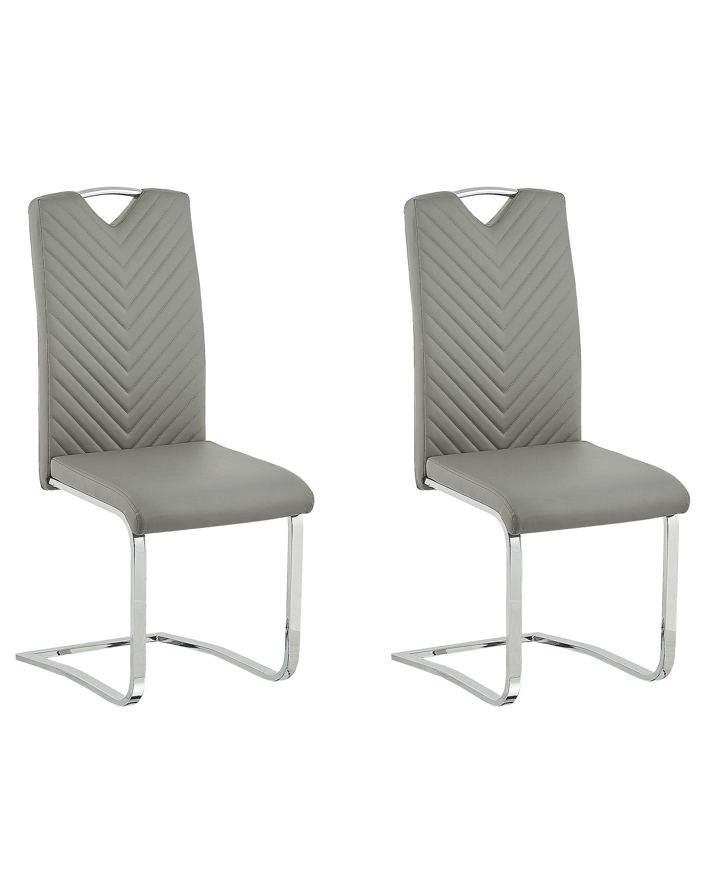 Set of 2 Dining Chairs PICKNES Faux Leather Light Grey