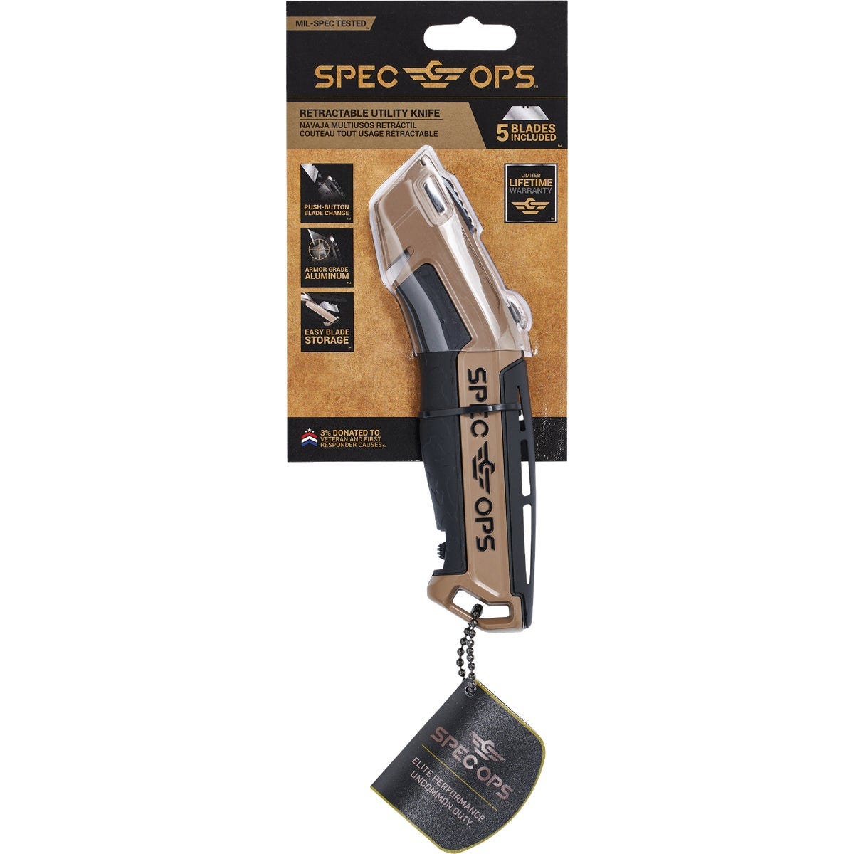 Spec Ops Retractable-Blade Utility Knife with (5) Blades
