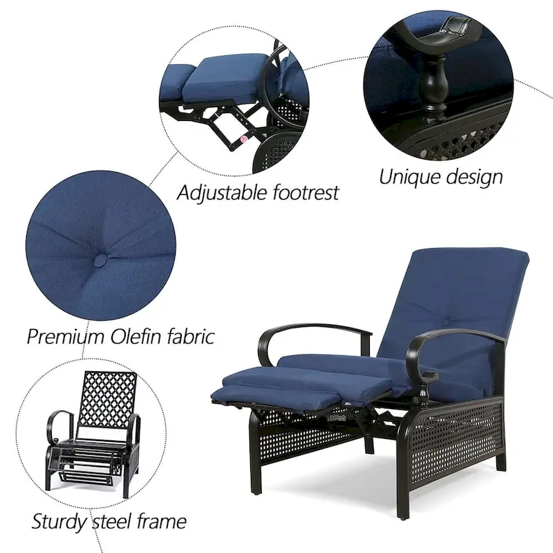 Adjustable Patio Recliner Lounge Chair With Cushion, 300 lbs - 38 (D) x 26.5 (W) x 38.5 (H) Inches - Image 20 Adjustable Patio Recliner Lounge Chair With Cushion, 300 lbs - 38 (D) x 26.5 (W) x 38.5 (H) Inches - Image 20
