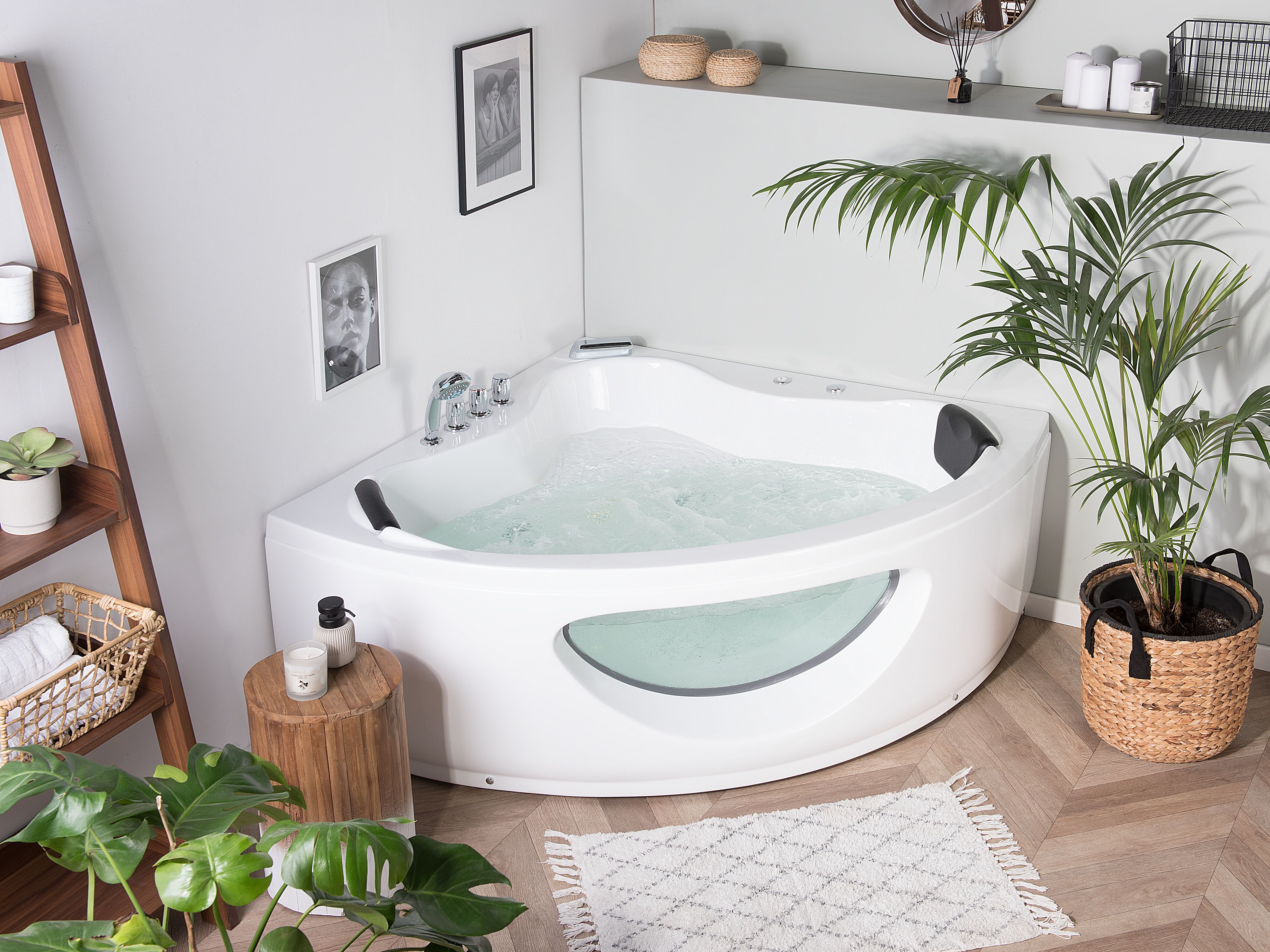 Corner Hot Tub with LED TOCOA 2050 x 1460 mm White