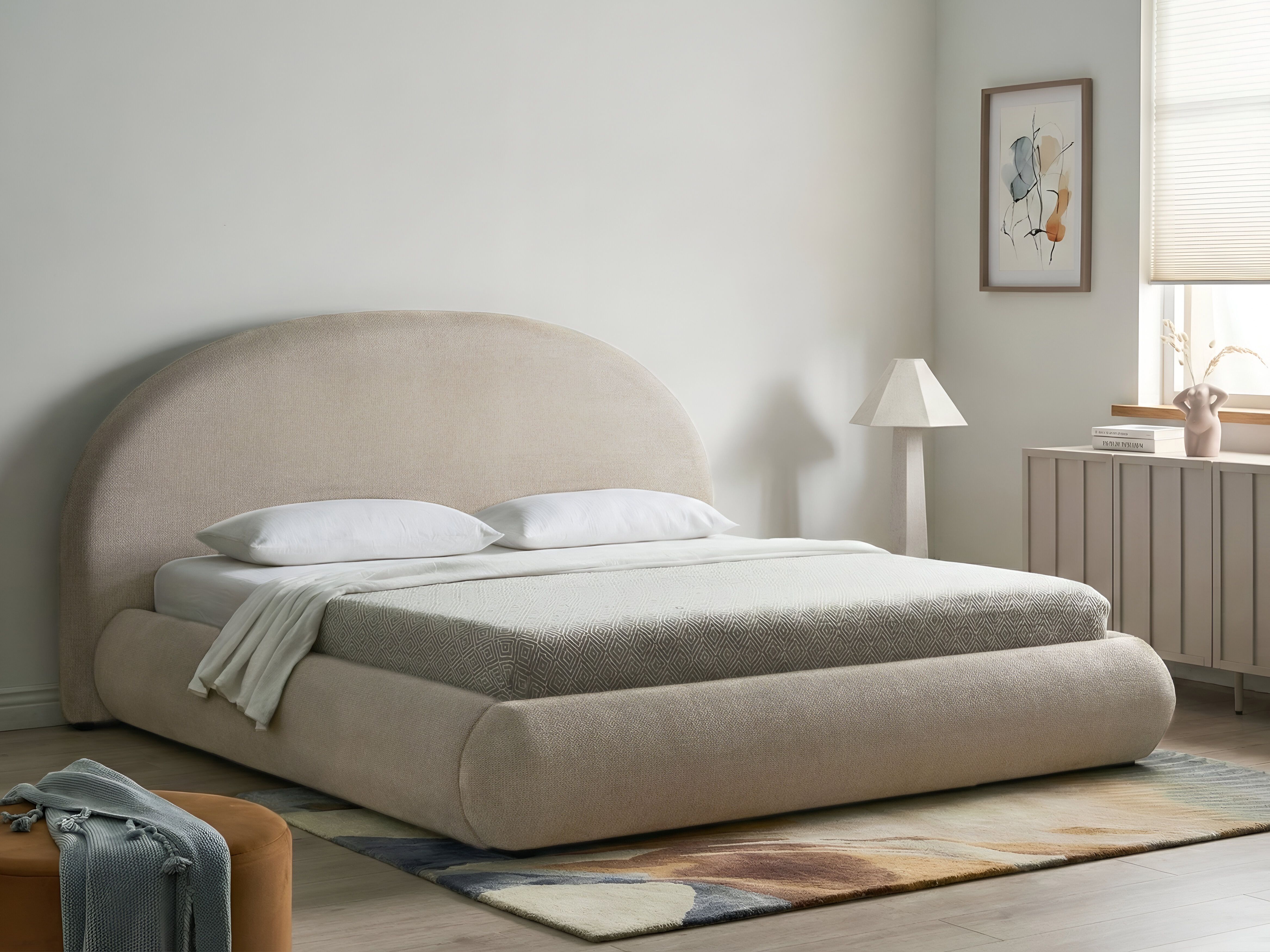 Ottoman Bed Fabric GRASSE 180 x 200 cm (EU Super King) Light Beige