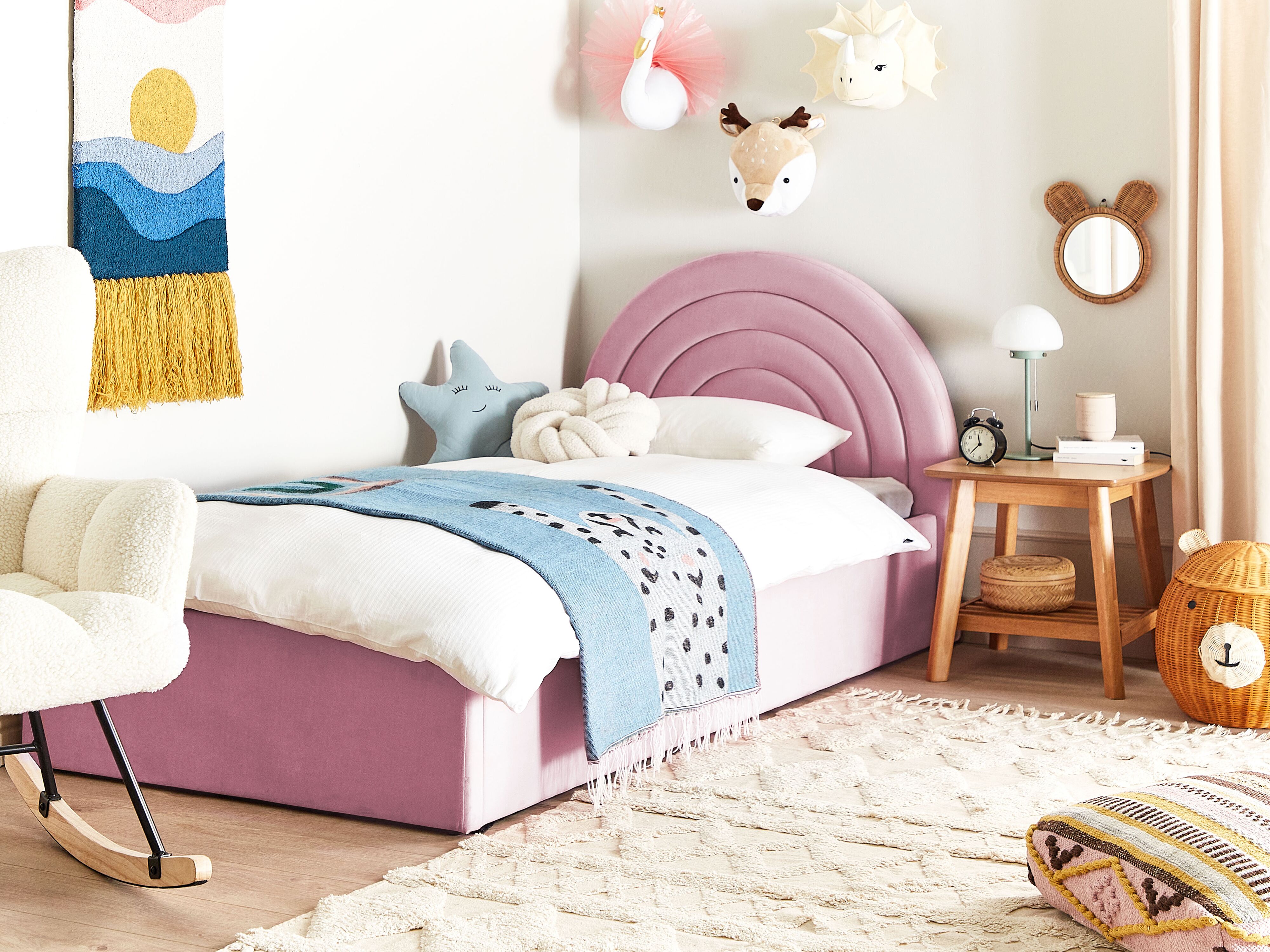 Kids Ottoman Bed Velvet ANET 90 x 200 cm (EU Single) Pink