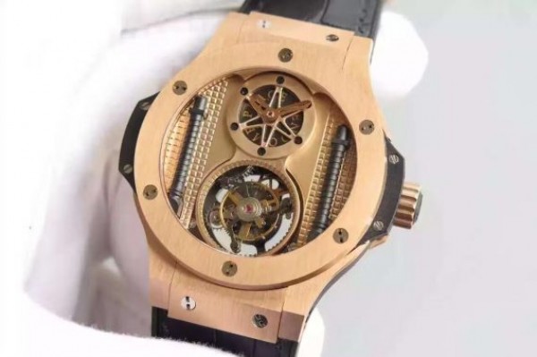 Replica Hublot Big Bang 44mm Vendome Real Tourbillon Rose Gold Black Gummy - Elite Watch Atelier